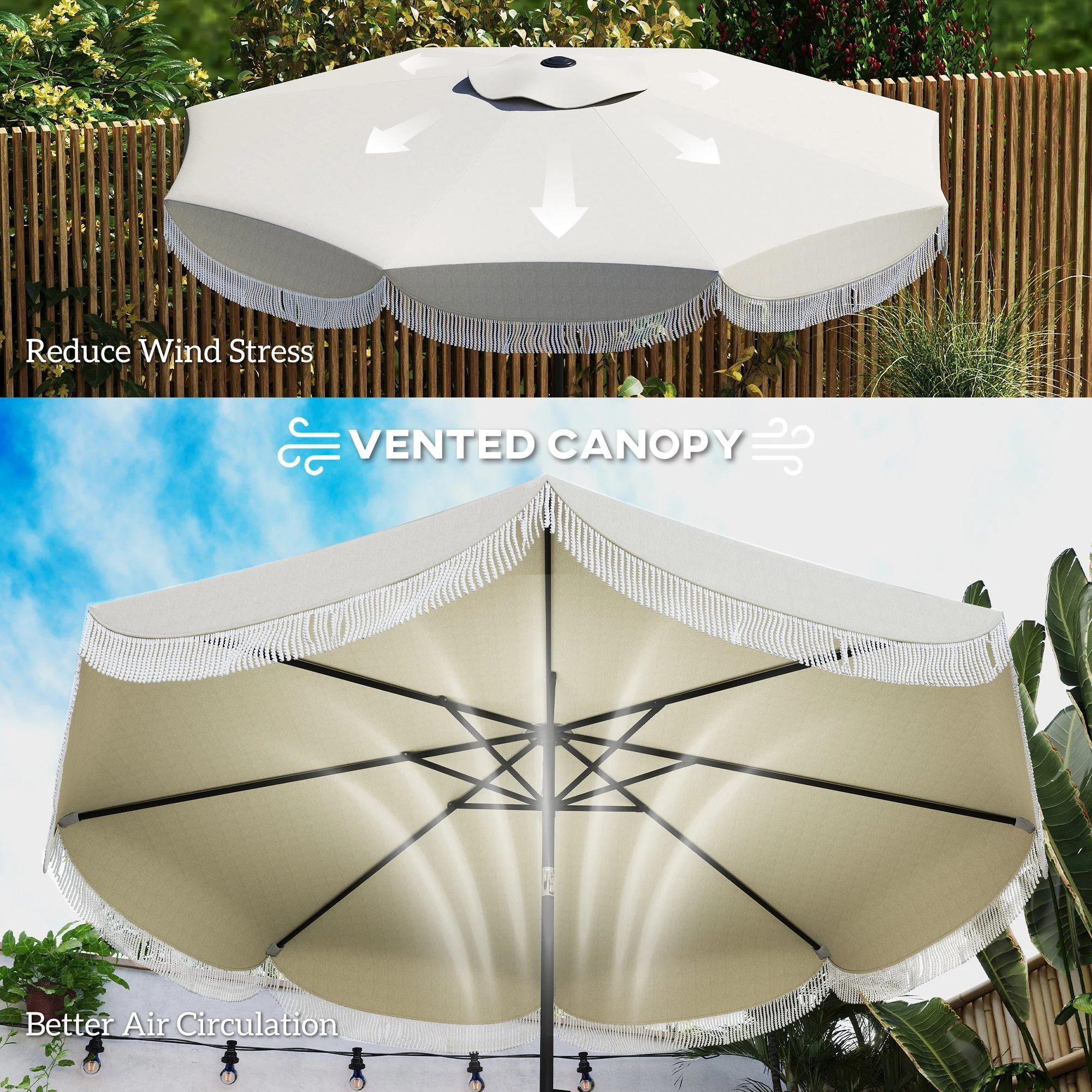 Vented Patio Table Umbrella with Crank, 8 Ribs, and Push Button Tilt - Image 7