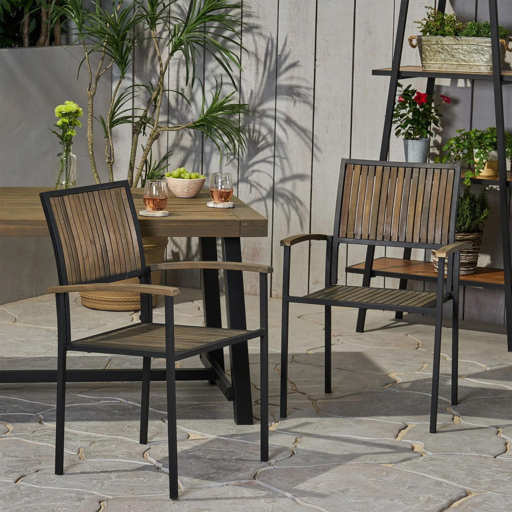 Vermilion - Outdoor Dining Chair With Vertical Slat And Wooden Arm - Image 3