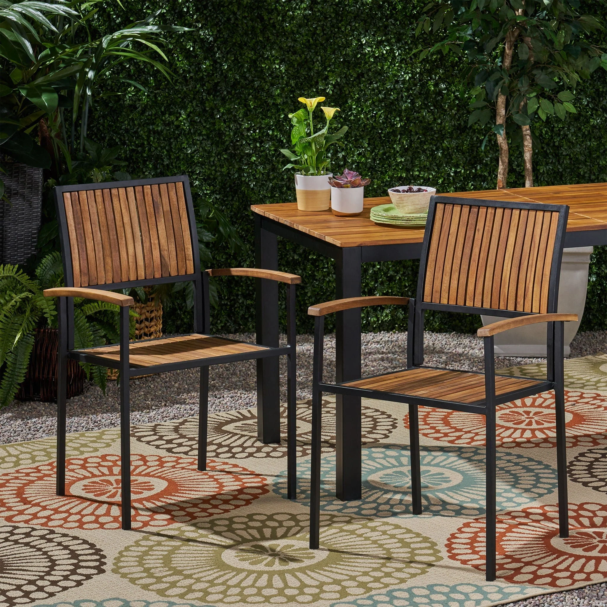 Vermilion - Outdoor Dining Chair With Vertical Slat And Wooden Arm - Image 4