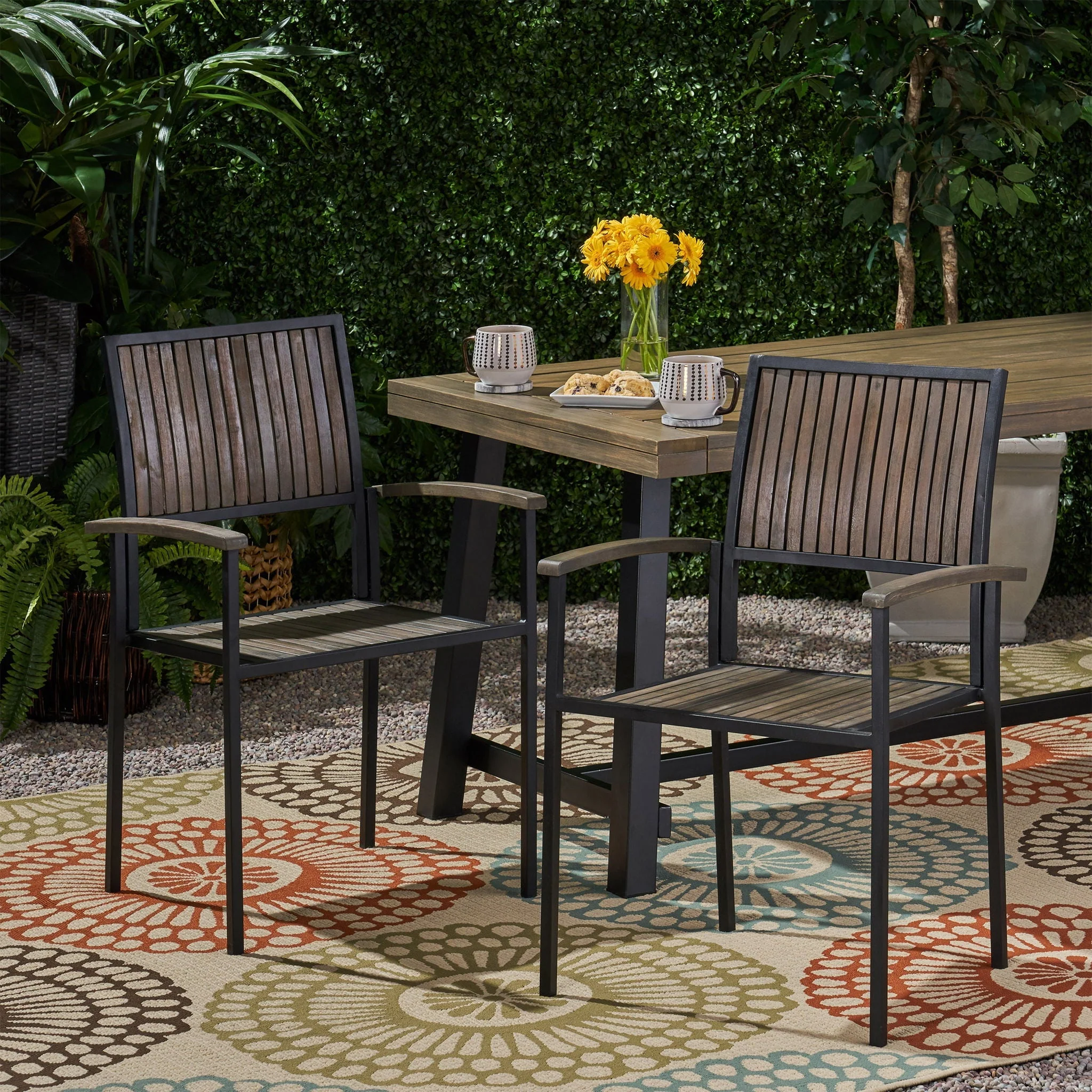 Vermilion - Outdoor Dining Chair With Vertical Slat And Wooden Arm - Image 5