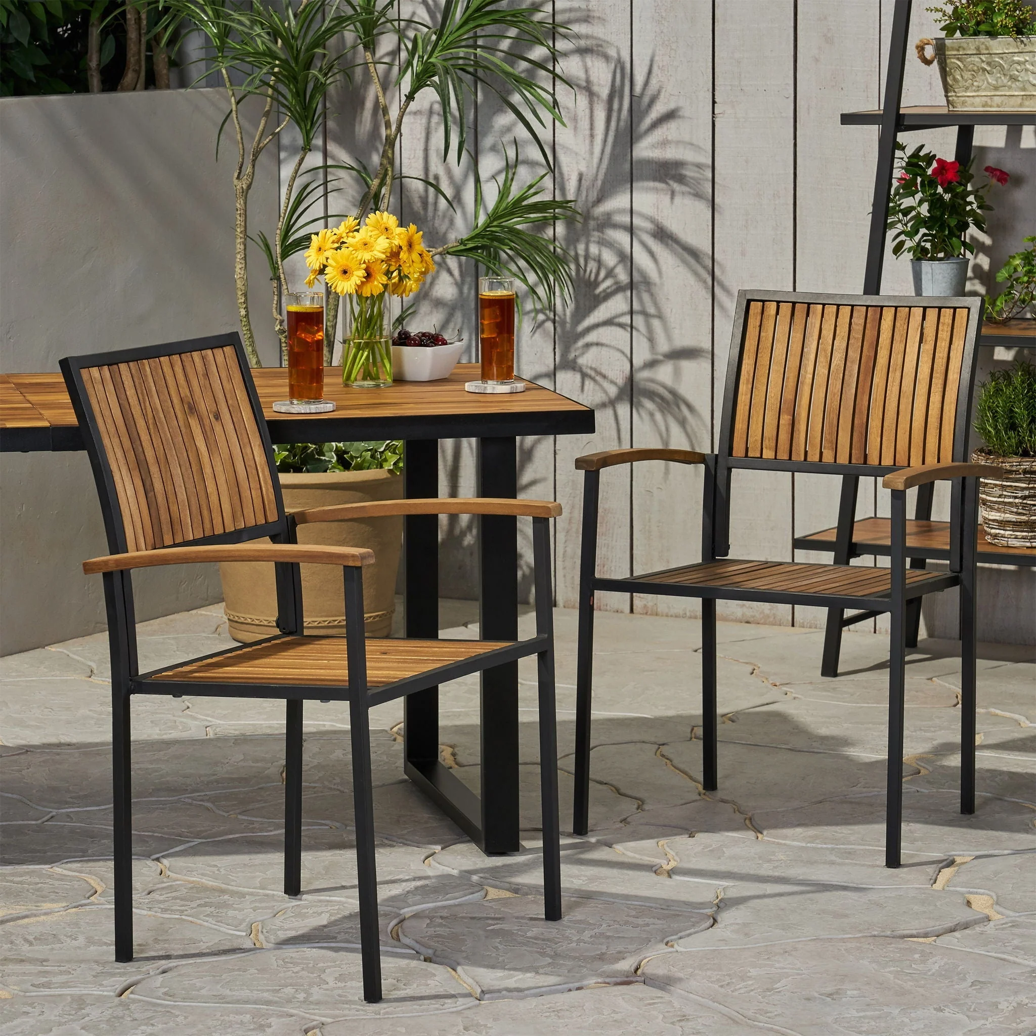Vermilion - Outdoor Dining Chair With Vertical Slat And Wooden Arm - Image 6