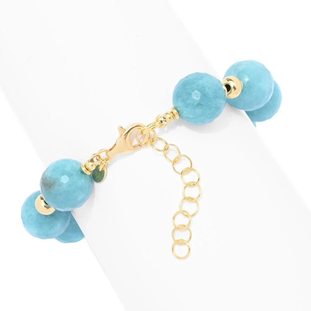 Verona Gioielli 18K Gold Plated 12.5-14.5mm Blue Quartz Rondelle Bead Bracelet - Image 2