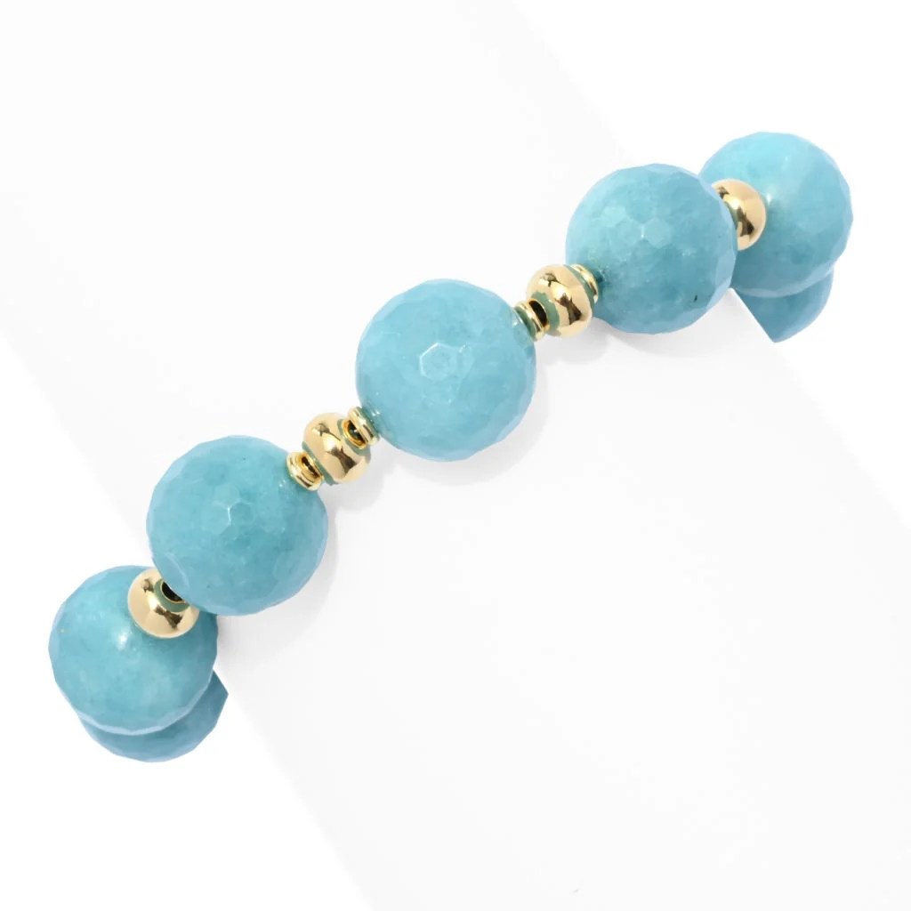 Verona Gioielli 18K Gold Plated 12.5-14.5mm Blue Quartz Rondelle Bead Bracelet - Image 3