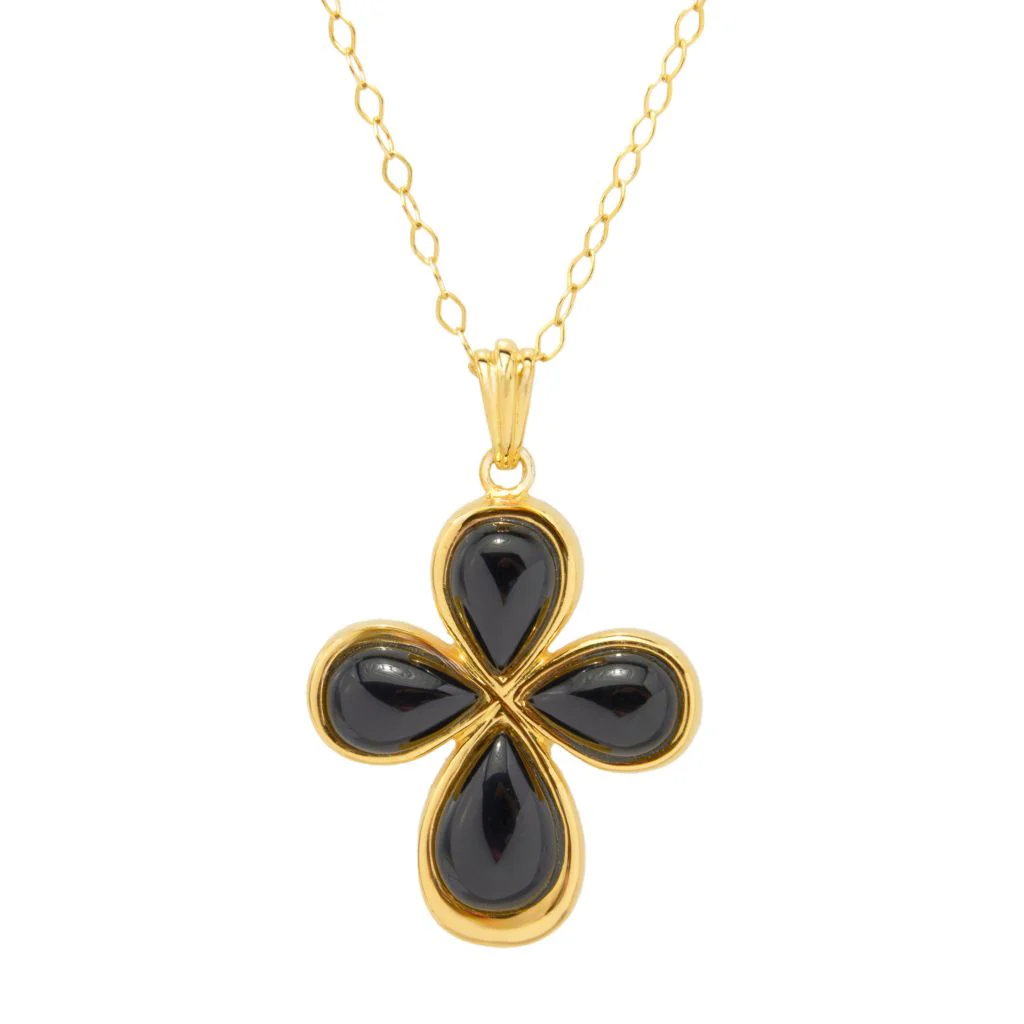 Verona Gioielli 18K Gold Plated 12x8mm Black Onyx Cross Pendant w/ Chain - Image 3