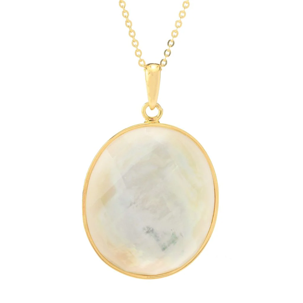 Verona Gioielli 18K Gold Plated 30x25mm Oval Mother-of-Pearl Pendant w/ Chain - Image 3