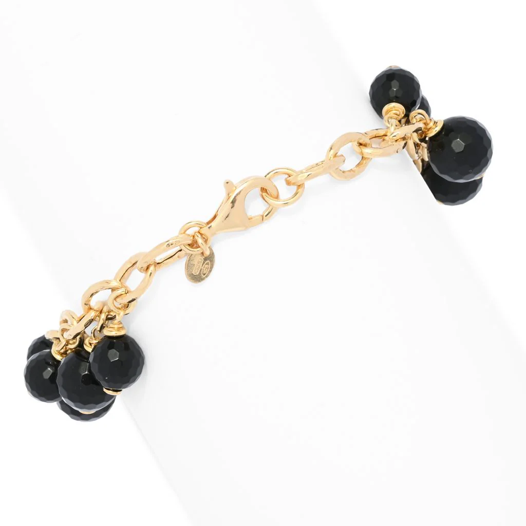 Verona Gioielli 18K Gold Plated Black Onyx Multi Charm 7.75" Bracelet - Image 2