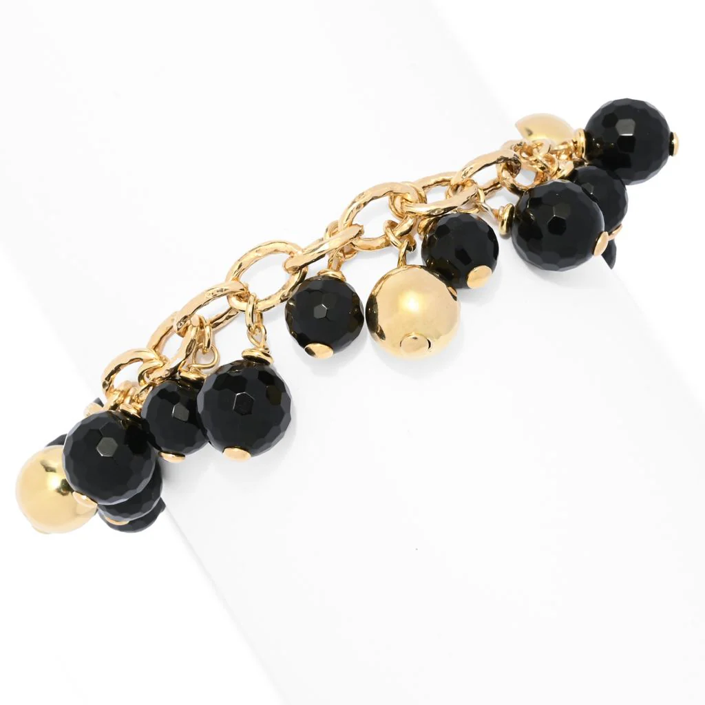 Verona Gioielli 18K Gold Plated Black Onyx Multi Charm 7.75" Bracelet - Image 3
