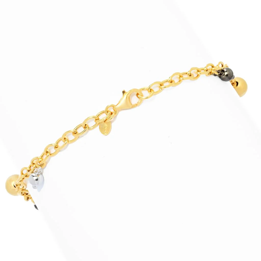 Verona Gioielli 18K Gold Plated Polished & Satin Beaded 11" Rolo Anklet - Image 2