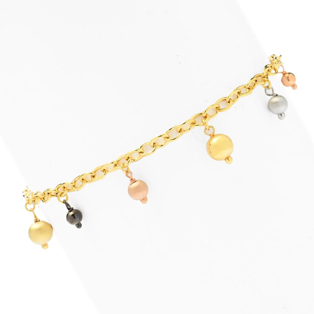 Verona Gioielli 18K Gold Plated Polished & Satin Beaded 11" Rolo Anklet - Image 3