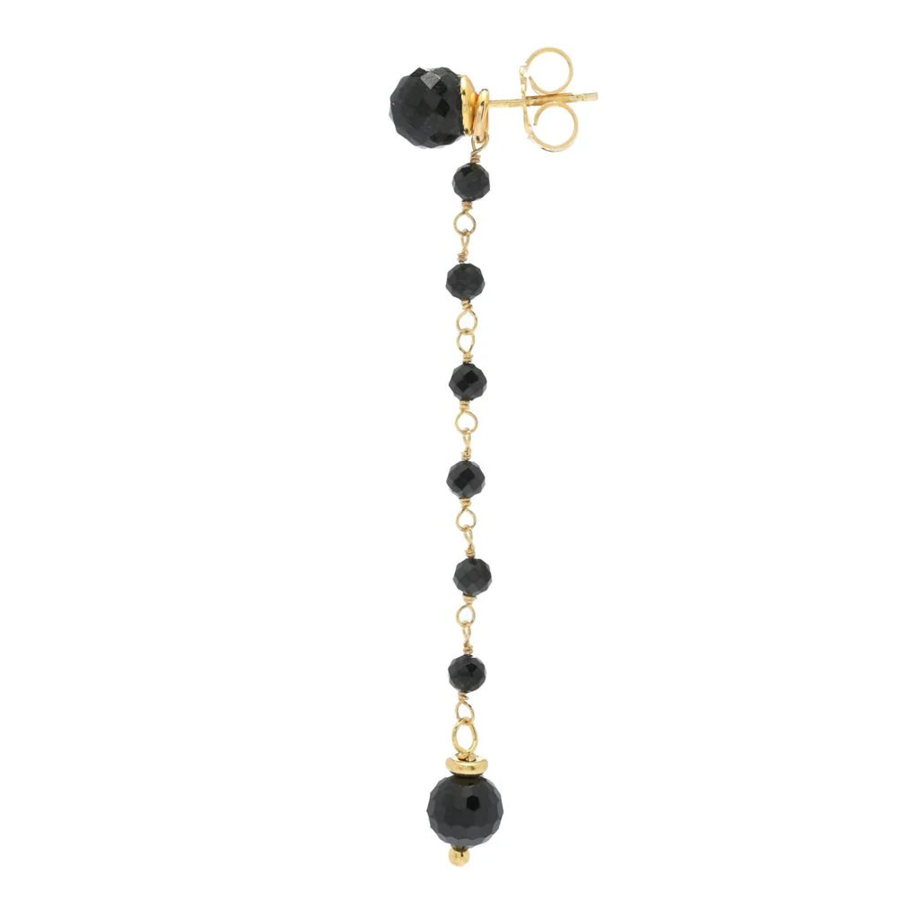 Verona Gioielli 18K Gold Plated Shiny Black Spinel Bead Drop/Stud Earrings - Image 2