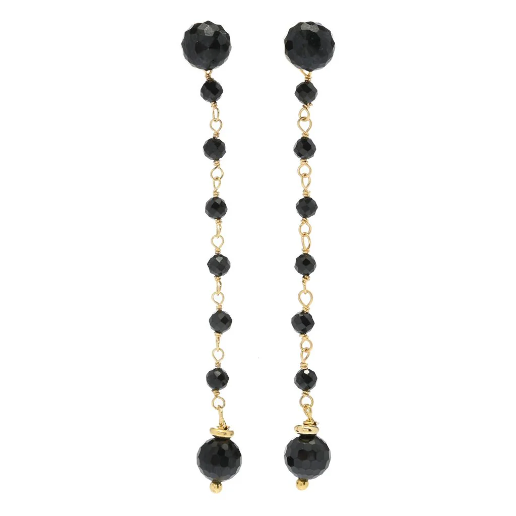 Verona Gioielli 18K Gold Plated Shiny Black Spinel Bead Drop/Stud Earrings - Image 3