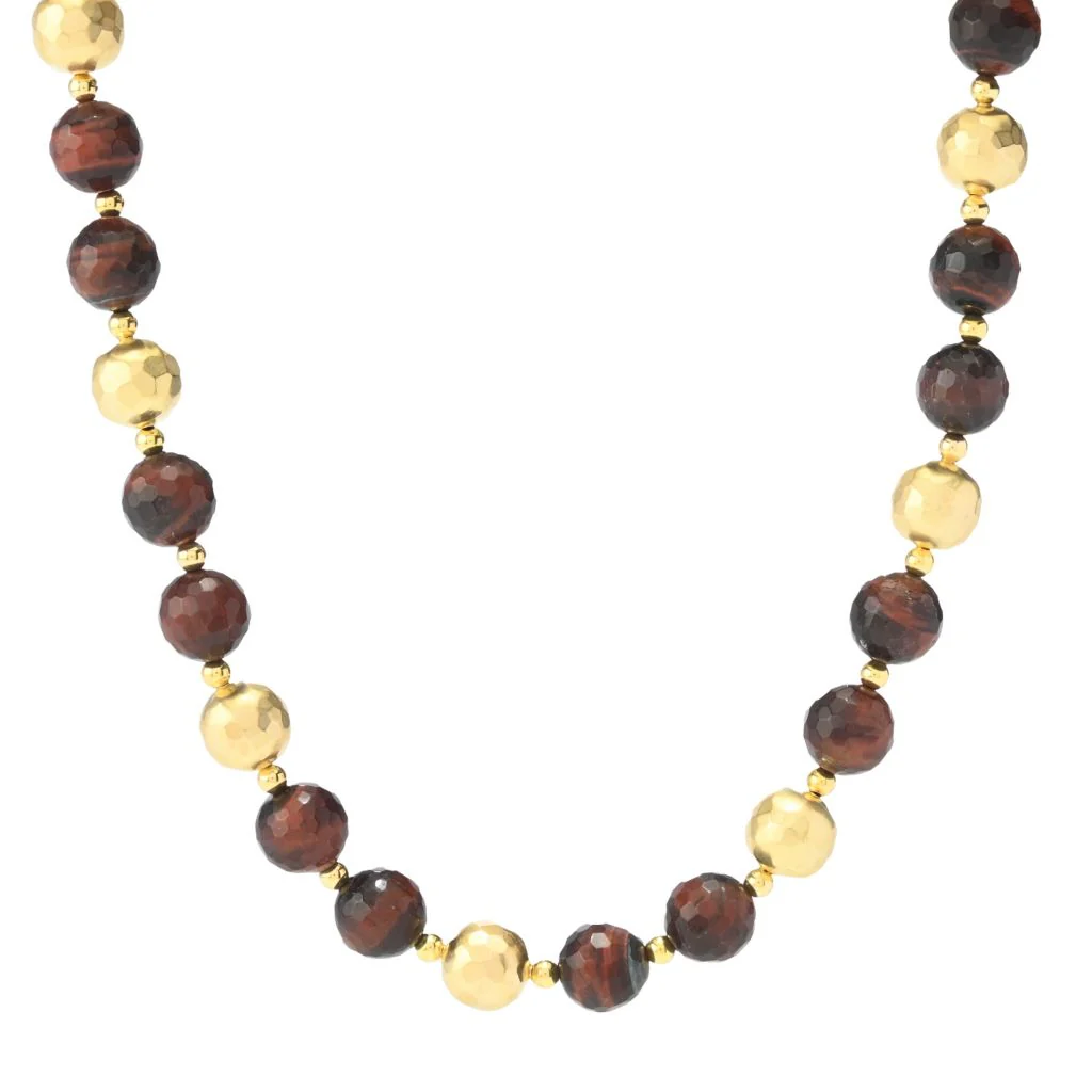 Verona Gioielli 18K Gold Plated Tiger's Eye Faceted Bead 18" Necklace - Image 3