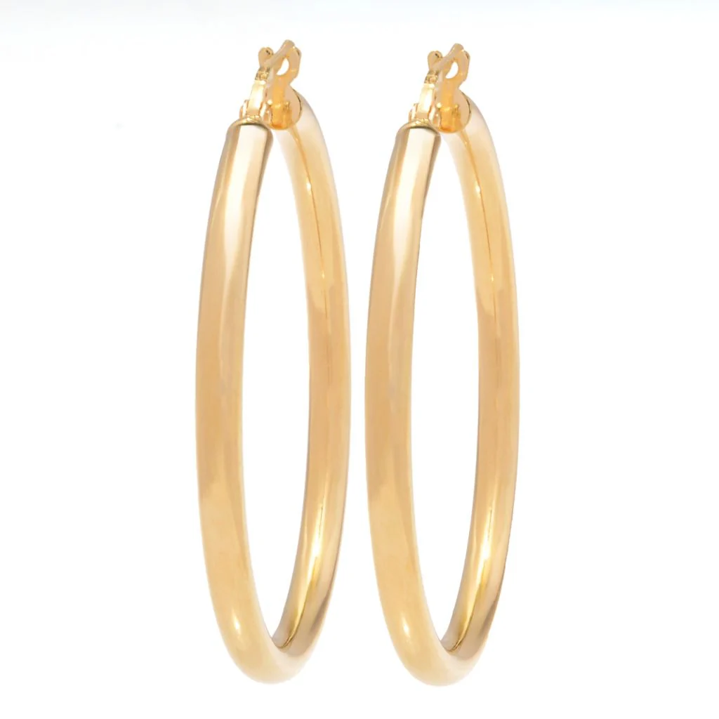 Verona Gioielli 18K Gold Plated Tubing Choice of Size Shiny Hoop Earrings - Image 3