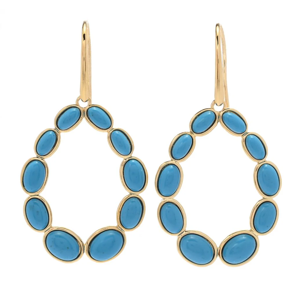 Verona Gioielli 18K Gold Plated Turquoise Pear Shape 1.75" Drop Earrings - Image 3
