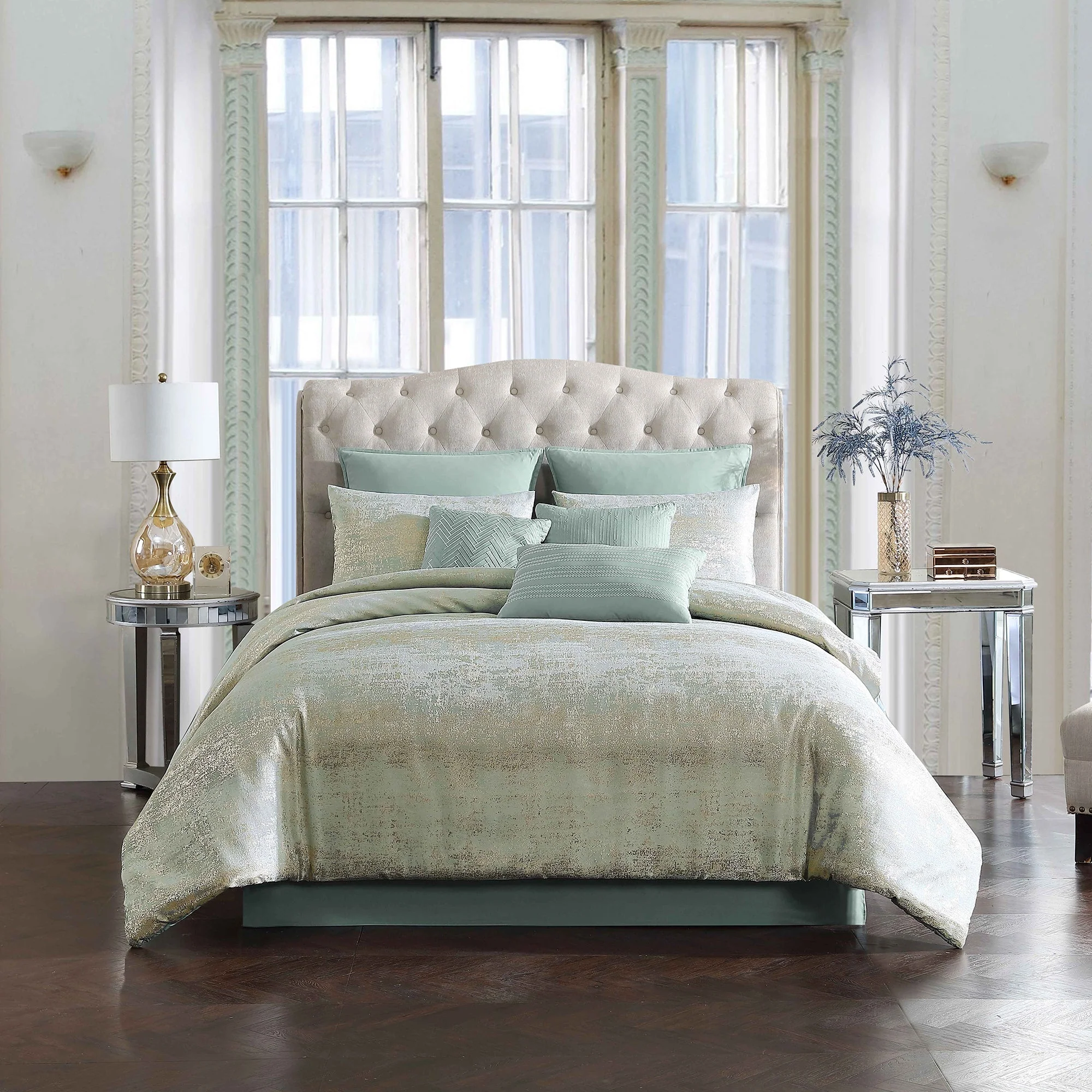 Vesta Gold Satin Circle-Quilted 7-Piece Comforter Set - Image 3