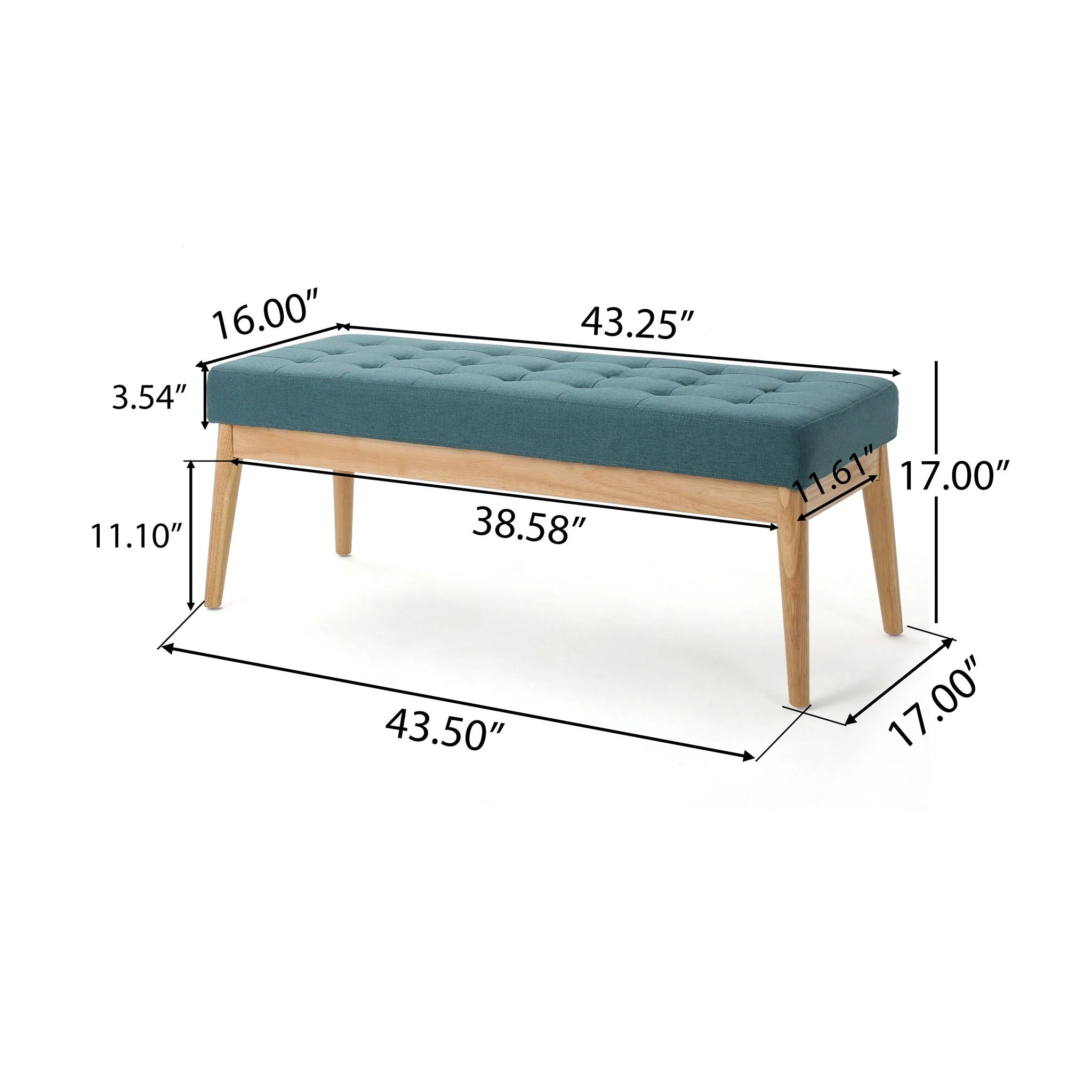 Vibratory Button Tufted Upholstered Ottoman With Splayed Wooden Legs - Teal / Natural - Image 3
