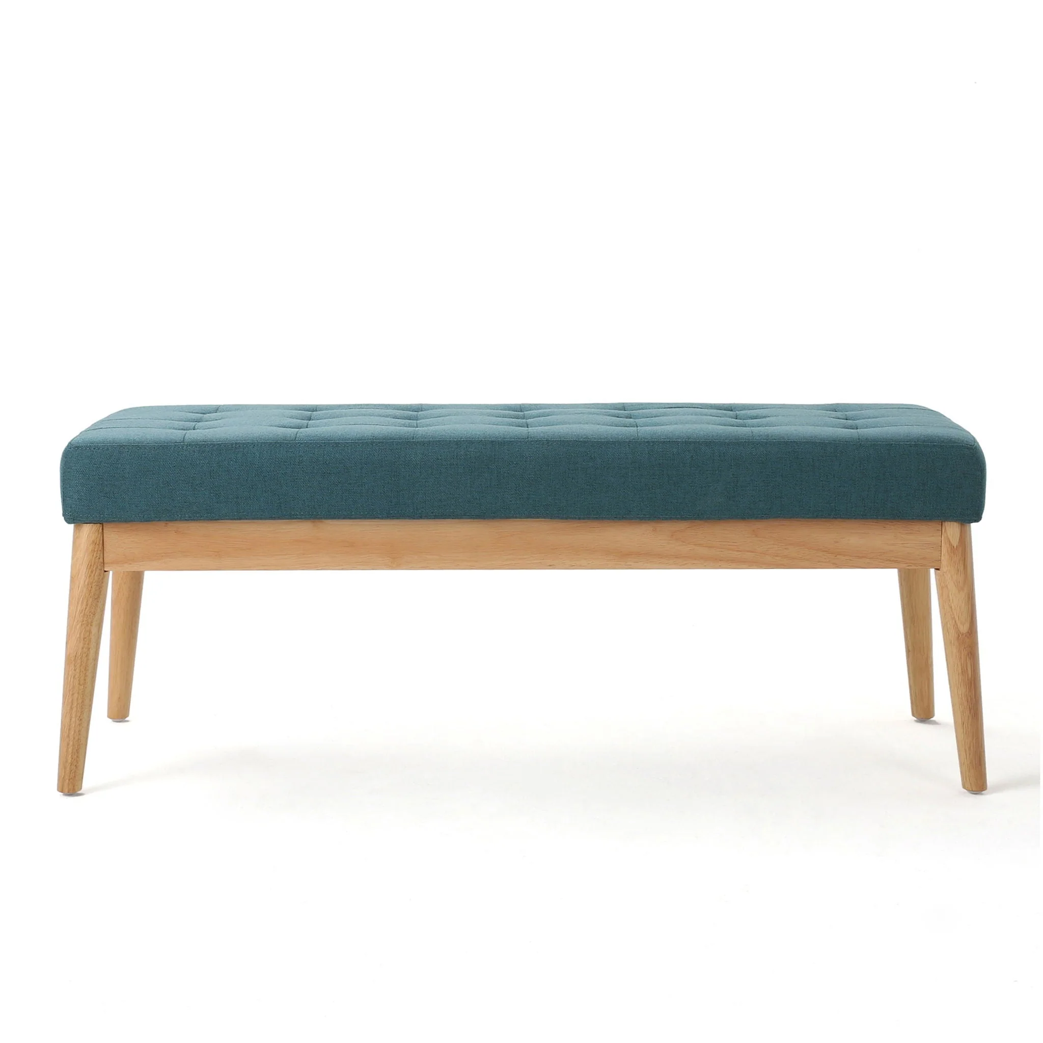 Vibratory Button Tufted Upholstered Ottoman With Splayed Wooden Legs - Teal / Natural - Image 4