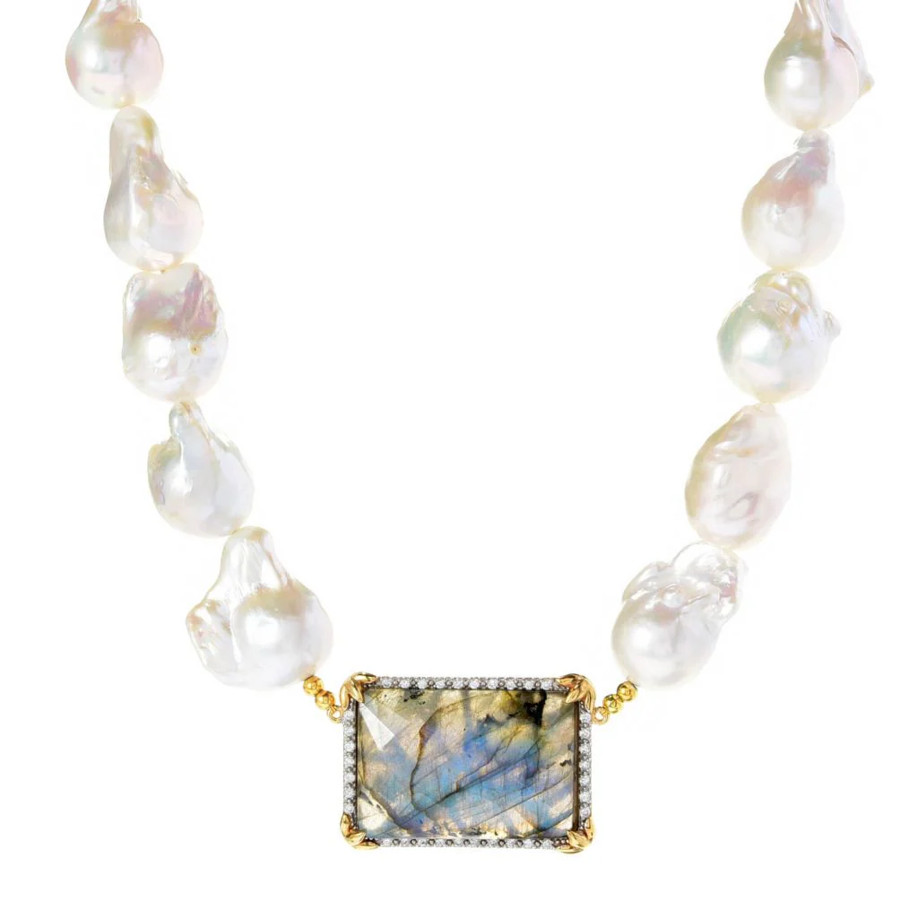 Victoria Wieck 18K Gold Plated Choice of Opaque Gem & Baroque Pearl Necklace - Image 2