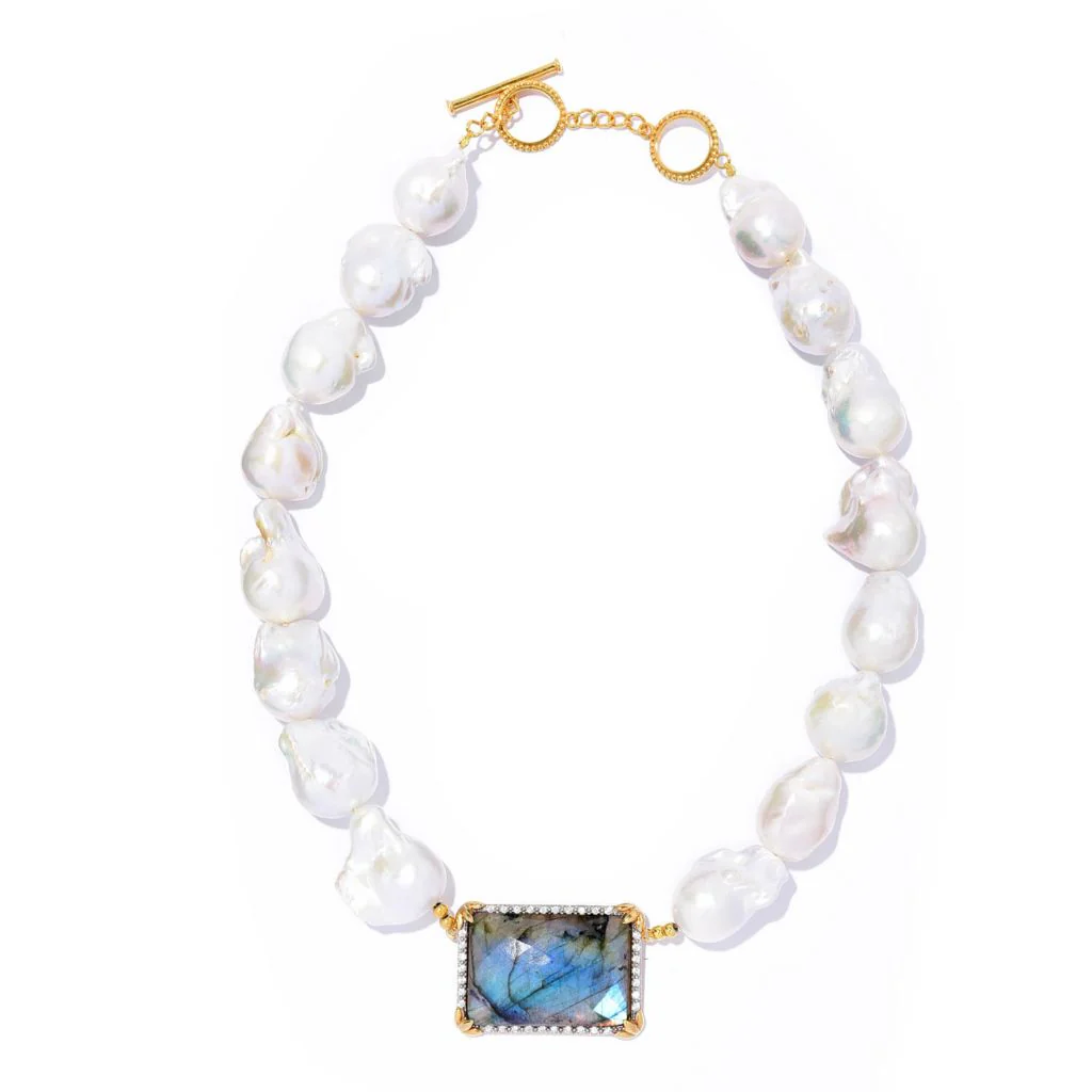 Victoria Wieck 18K Gold Plated Choice of Opaque Gem & Baroque Pearl Necklace - Image 3