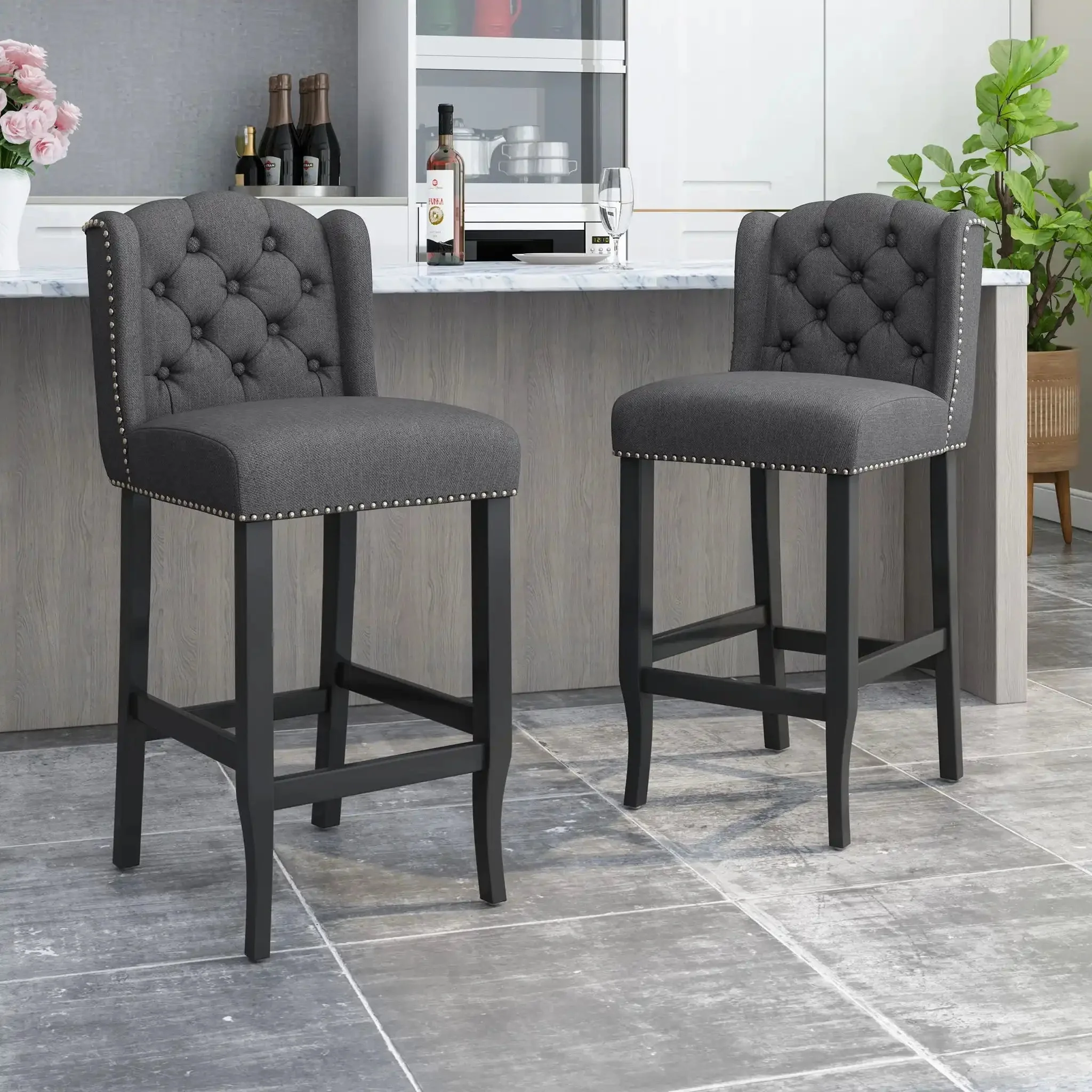 Vienna - Contemporary Fabric Tufted Wingback Counter Stools (Set of 2) - Image 6
