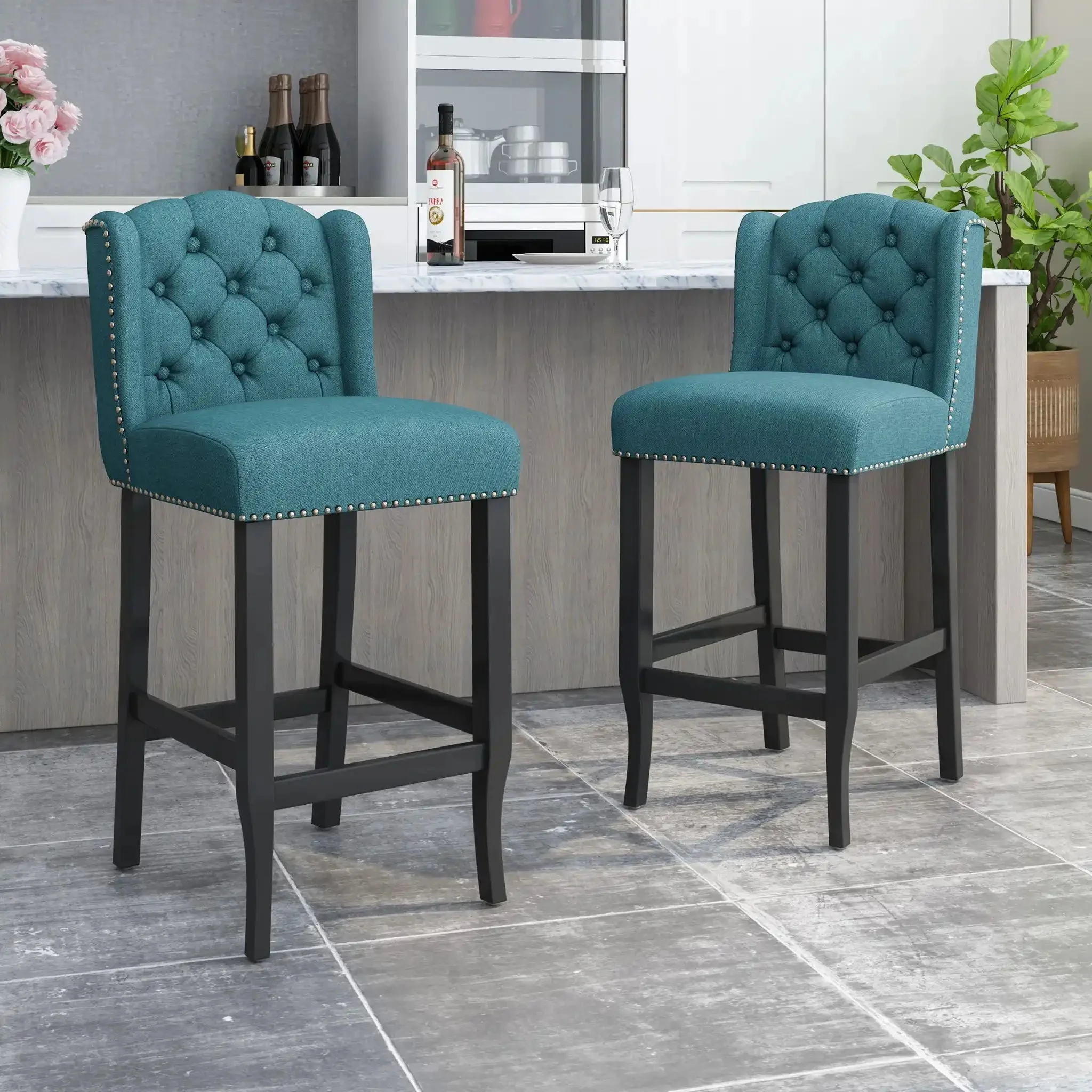 Vienna - Contemporary Fabric Tufted Wingback Counter Stools (Set of 2) - Image 7