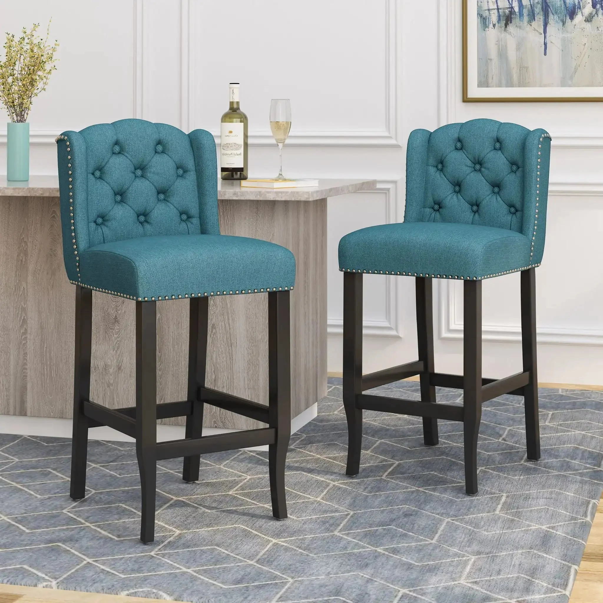 Vienna - Contemporary Fabric Tufted Wingback Counter Stools (Set of 2) - Image 8