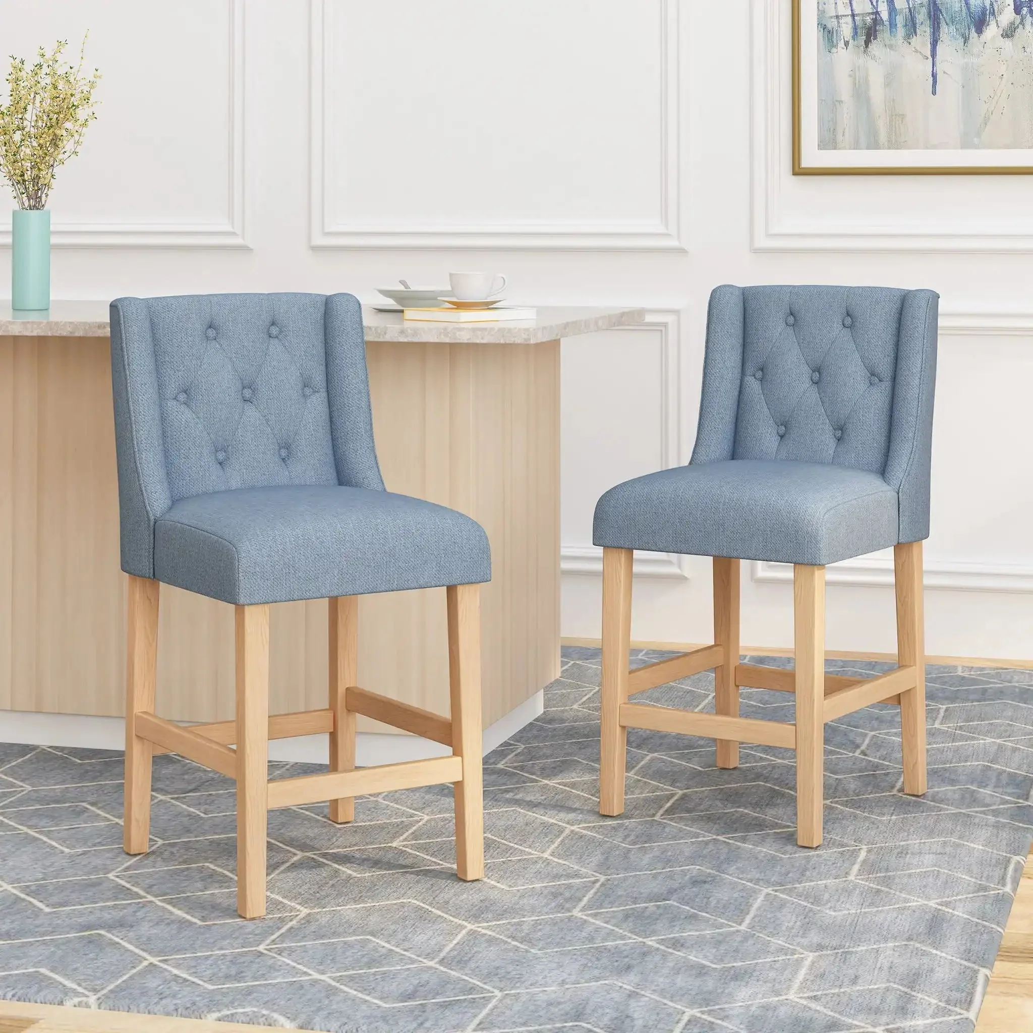 Vienna - Contemporary Fabric Tufted & Wingback Counter Stools (Set of 2) - Image 10