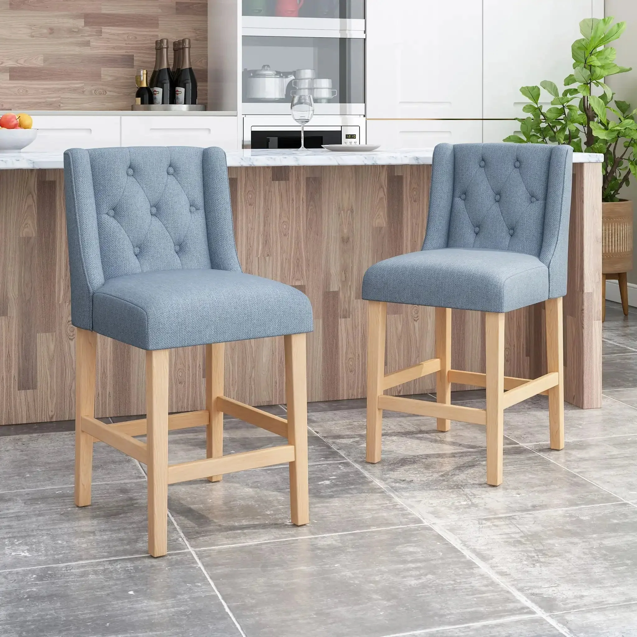 Vienna - Contemporary Fabric Tufted & Wingback Counter Stools (Set of 2) - Image 12
