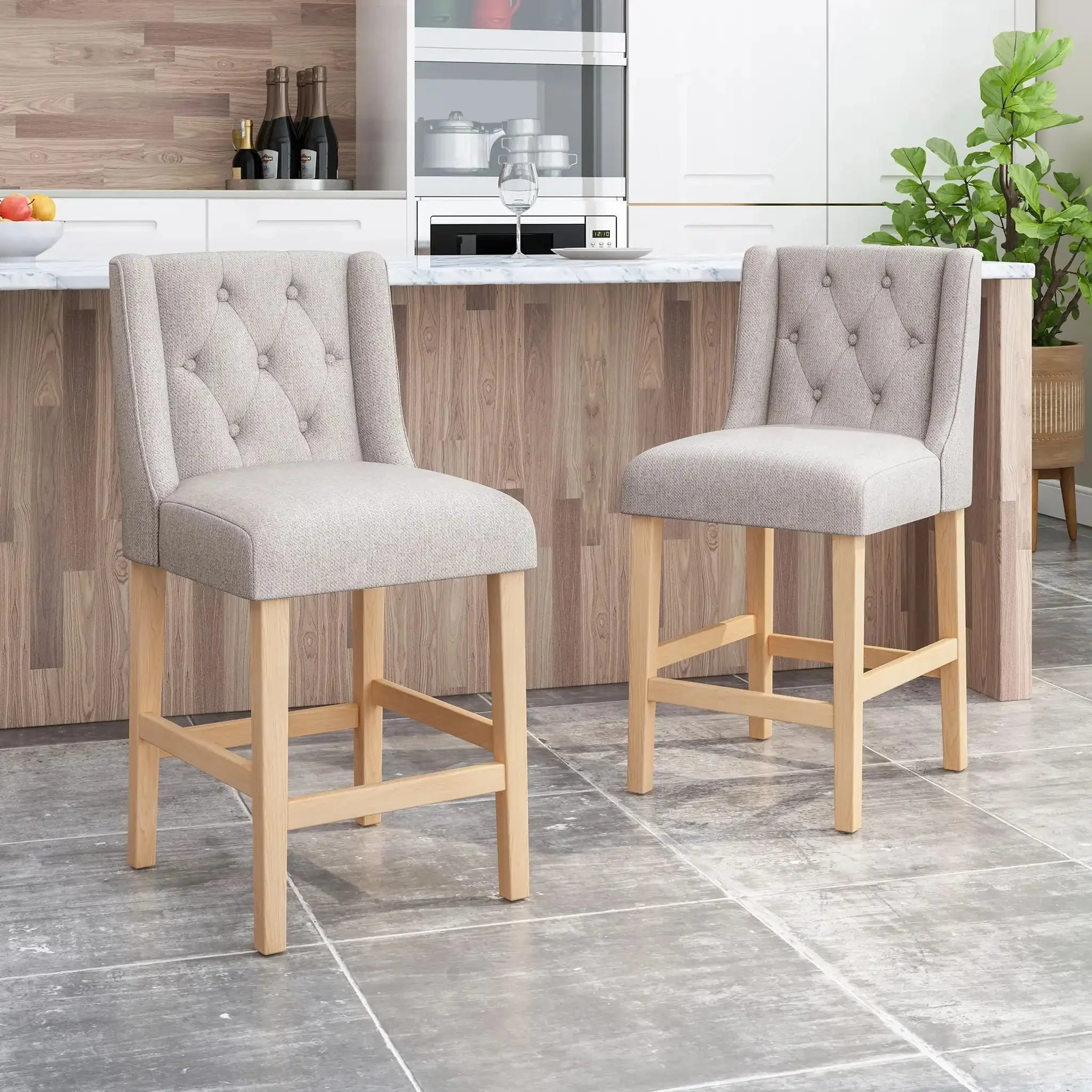 Vienna - Contemporary Fabric Tufted & Wingback Counter Stools (Set of 2) - Image 7