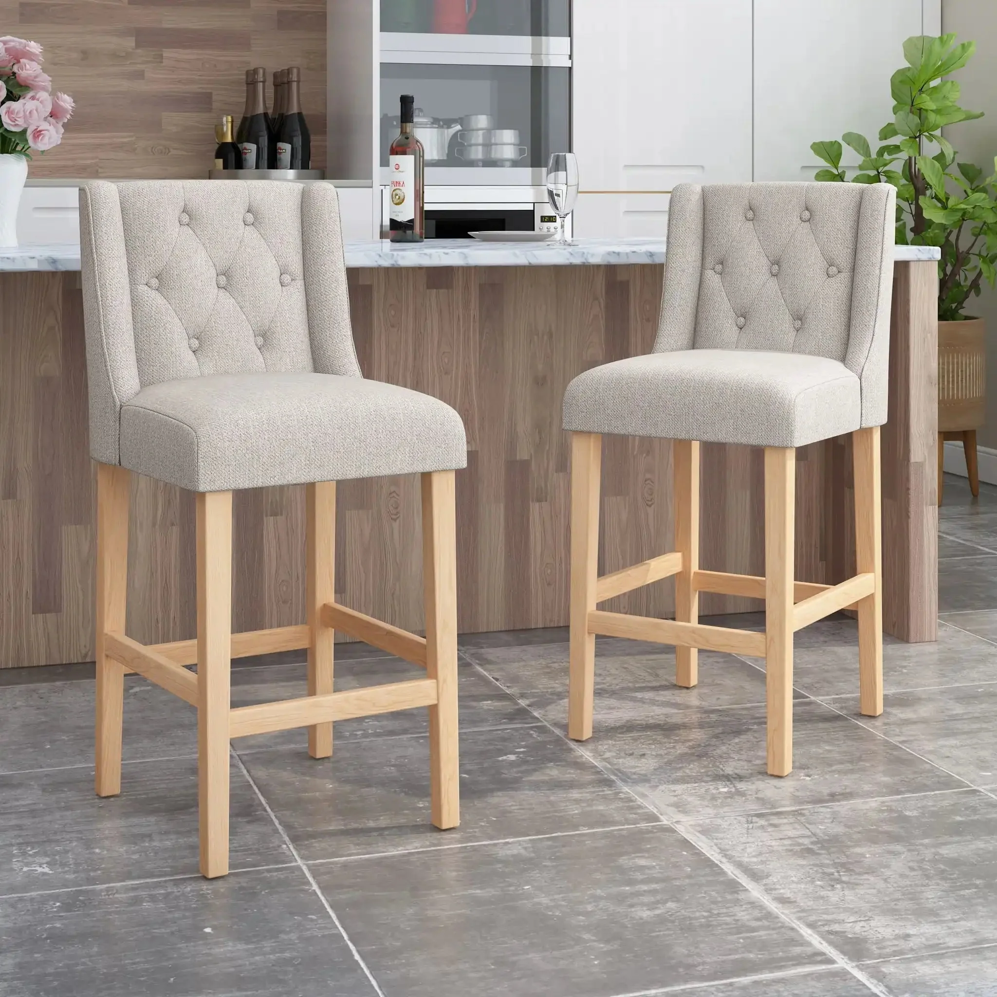 Vienna - Contemporary Fabric Tufted & Wingback Counter Stools (Set of 2) - Image 9