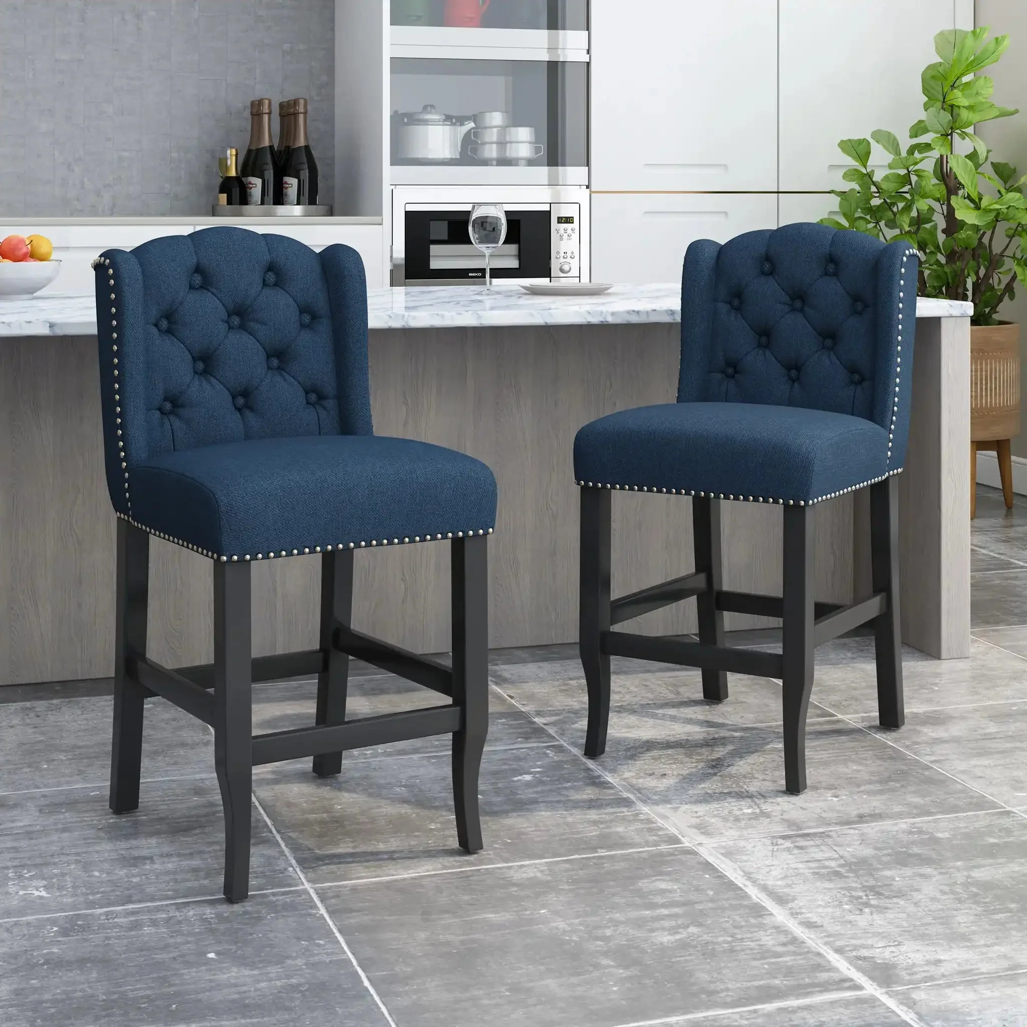 Vienna - Fabric Tufted Counter Stool With Nailhead Accents (Set of 2) - Image 8