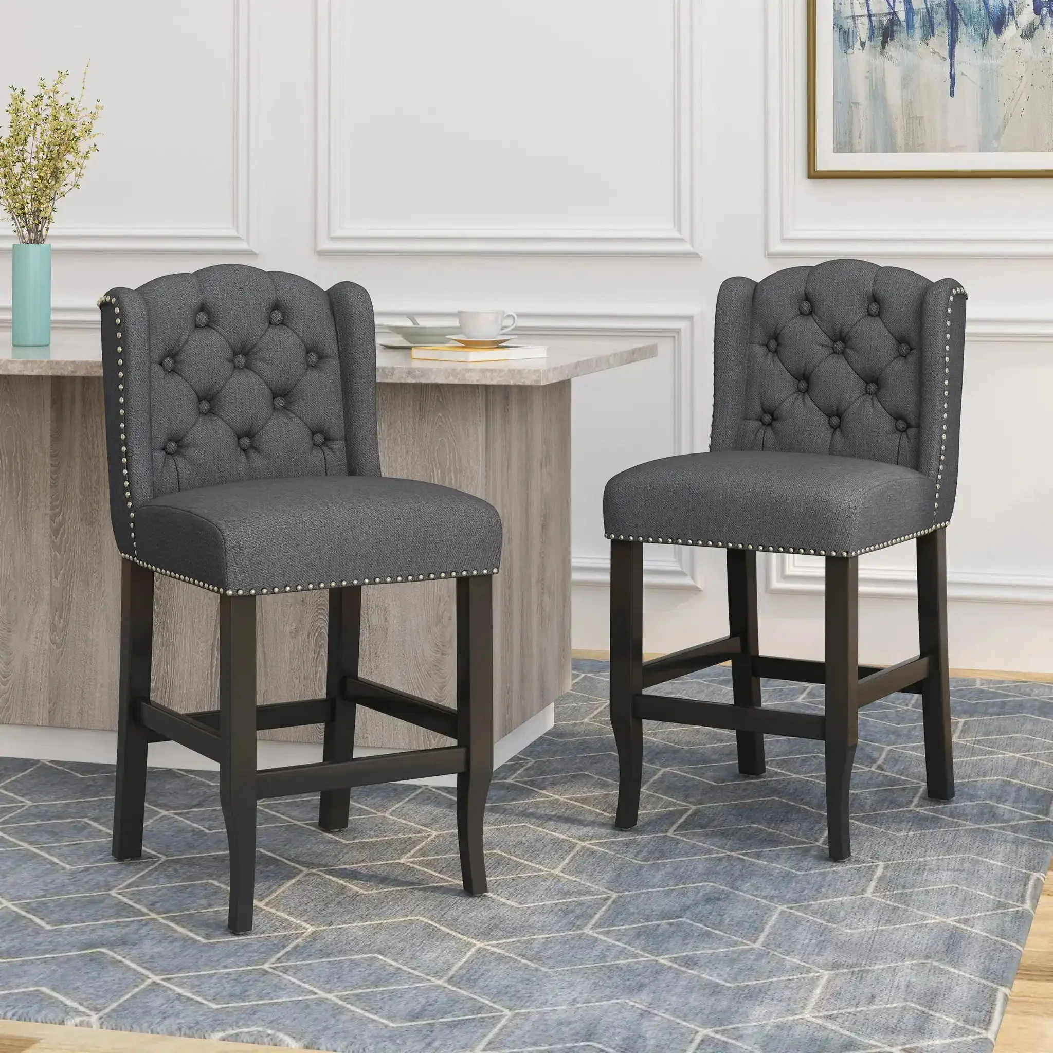 Vienna - Fabric Tufted Counter Stool With Nailhead Accents (Set of 2) - Image 9