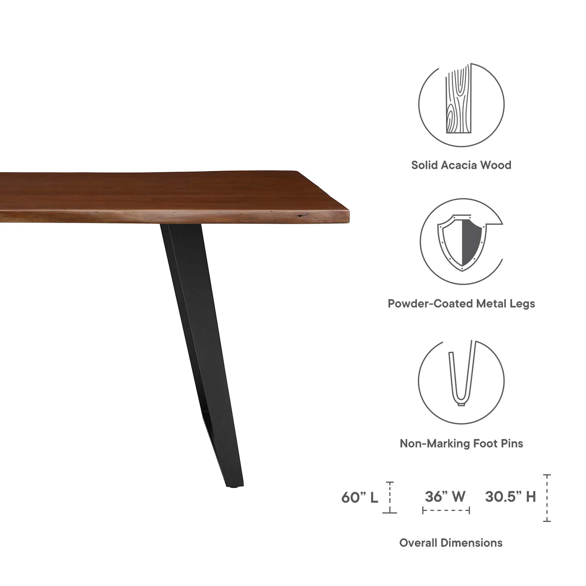 Viggo 60" Live Edge Acacia Wood Dining Table by Modway - Image 2