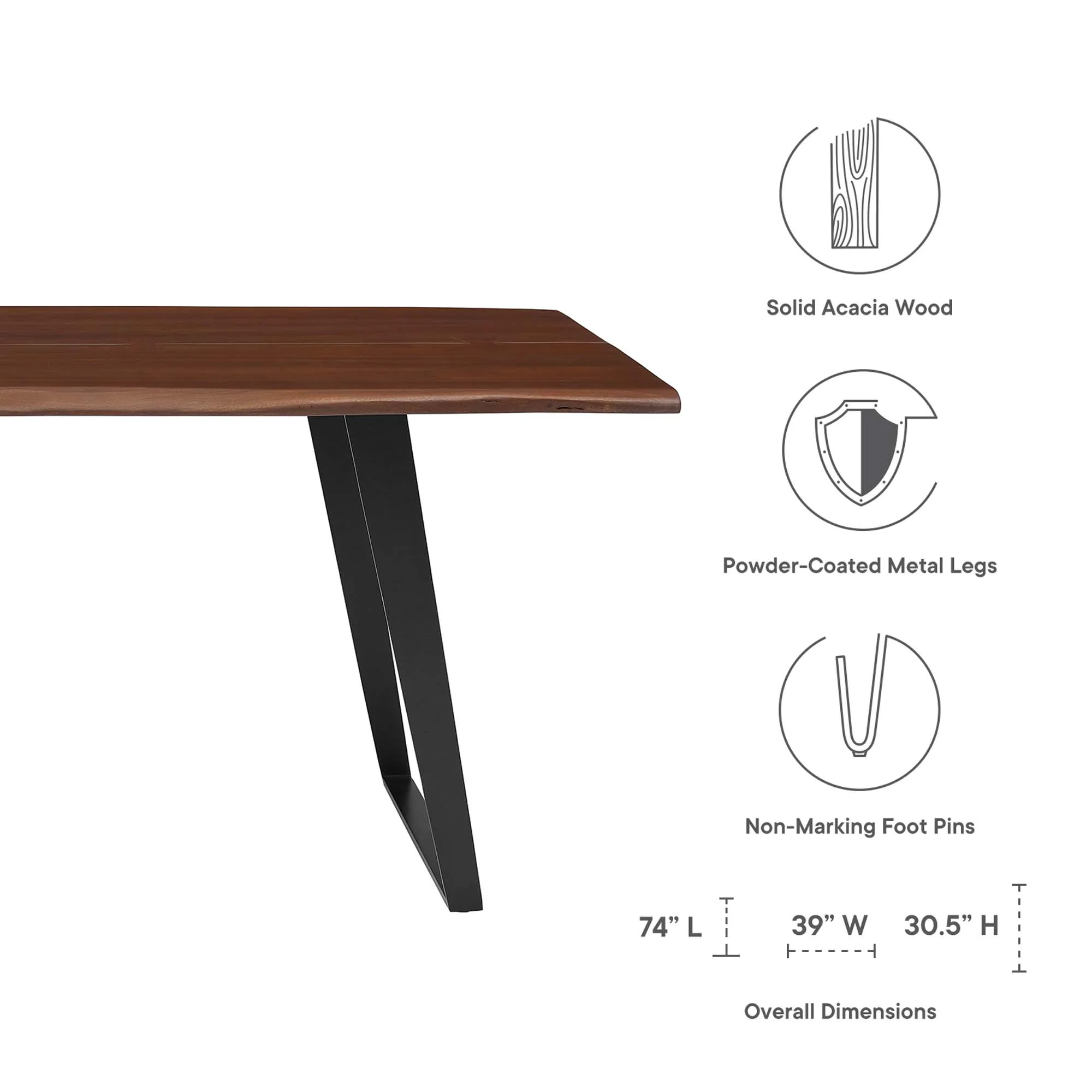 Viggo 74" Live Edge Acacia Wood Dining Table by Modway - Image 2