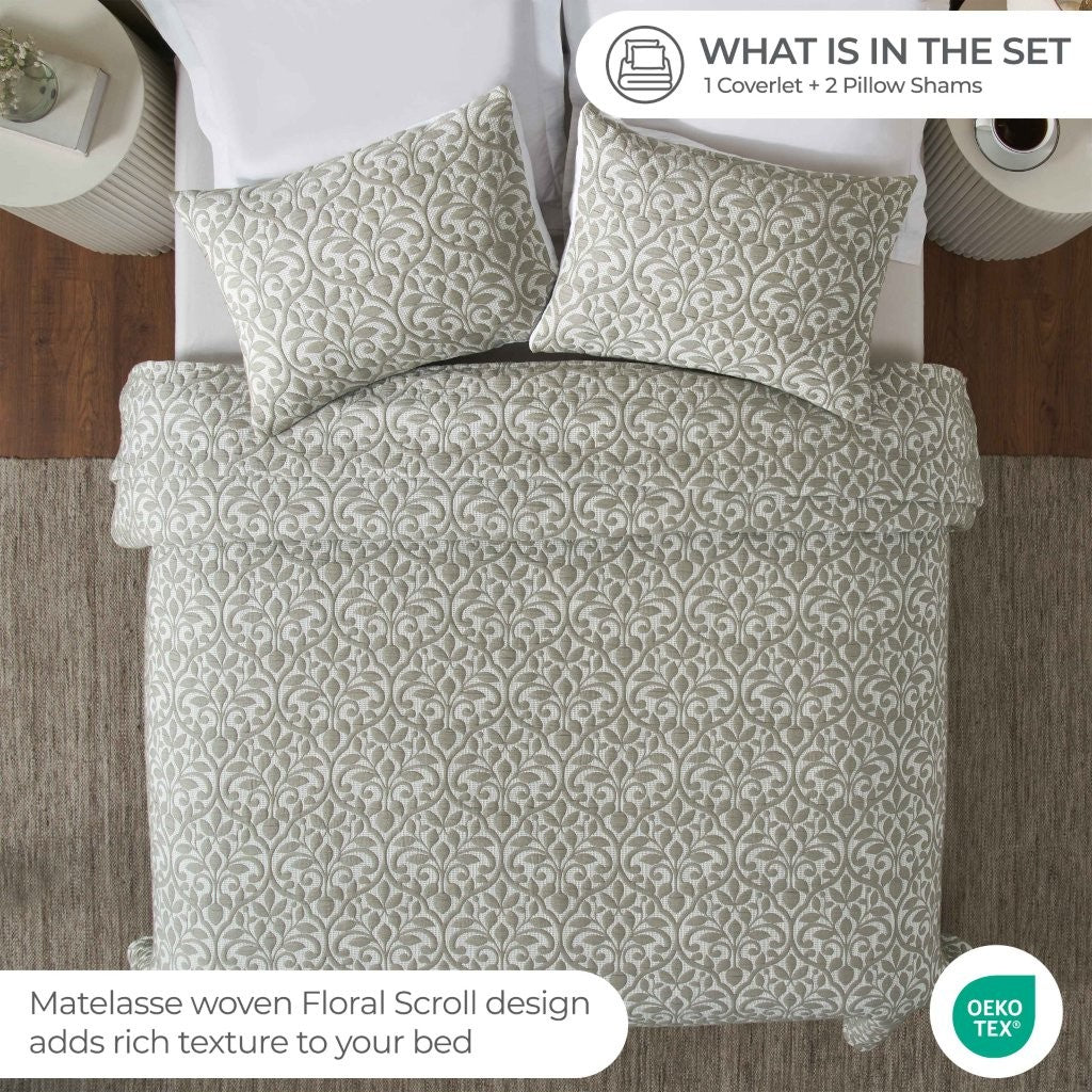 Vineyard Cotton Blend Medium Weight Matelasse Floral Scroll Coverlet - Image 10