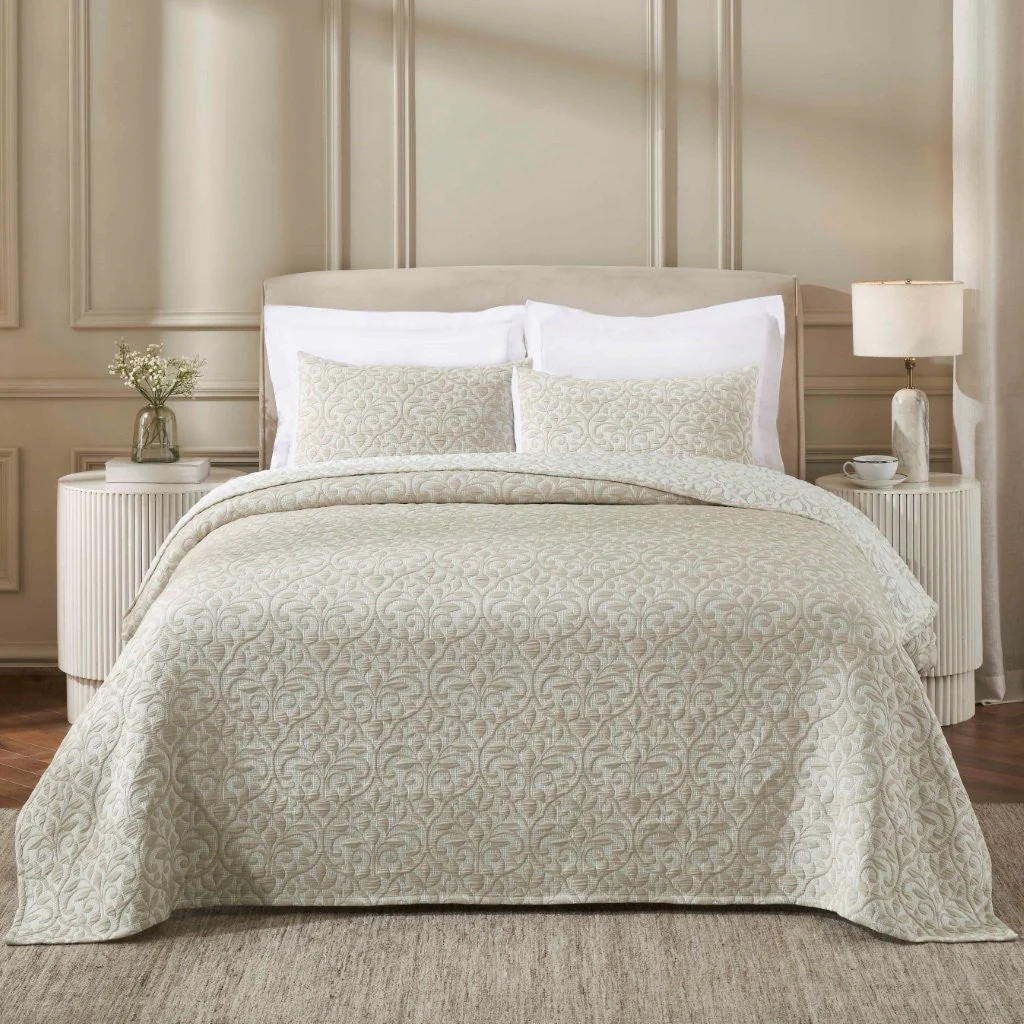 Vineyard Cotton Blend Medium Weight Matelasse Floral Scroll Coverlet - Image 11