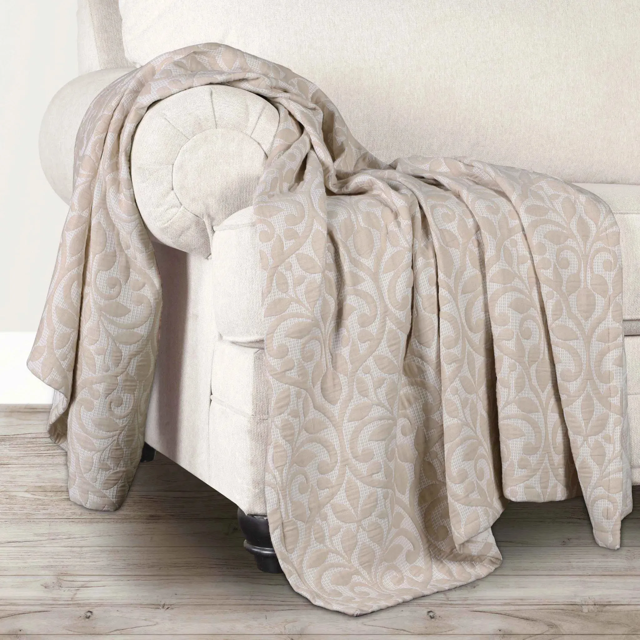 Vineyard Cotton Blend Medium Weight Matelasse Floral Scroll Coverlet - Image 13