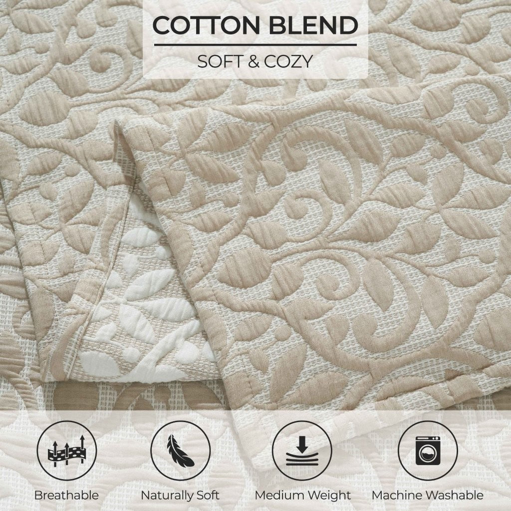 Vineyard Cotton Blend Medium Weight Matelasse Floral Scroll Coverlet - Image 18