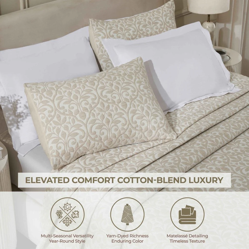 Vineyard Cotton Blend Medium Weight Matelasse Floral Scroll Coverlet - Image 19