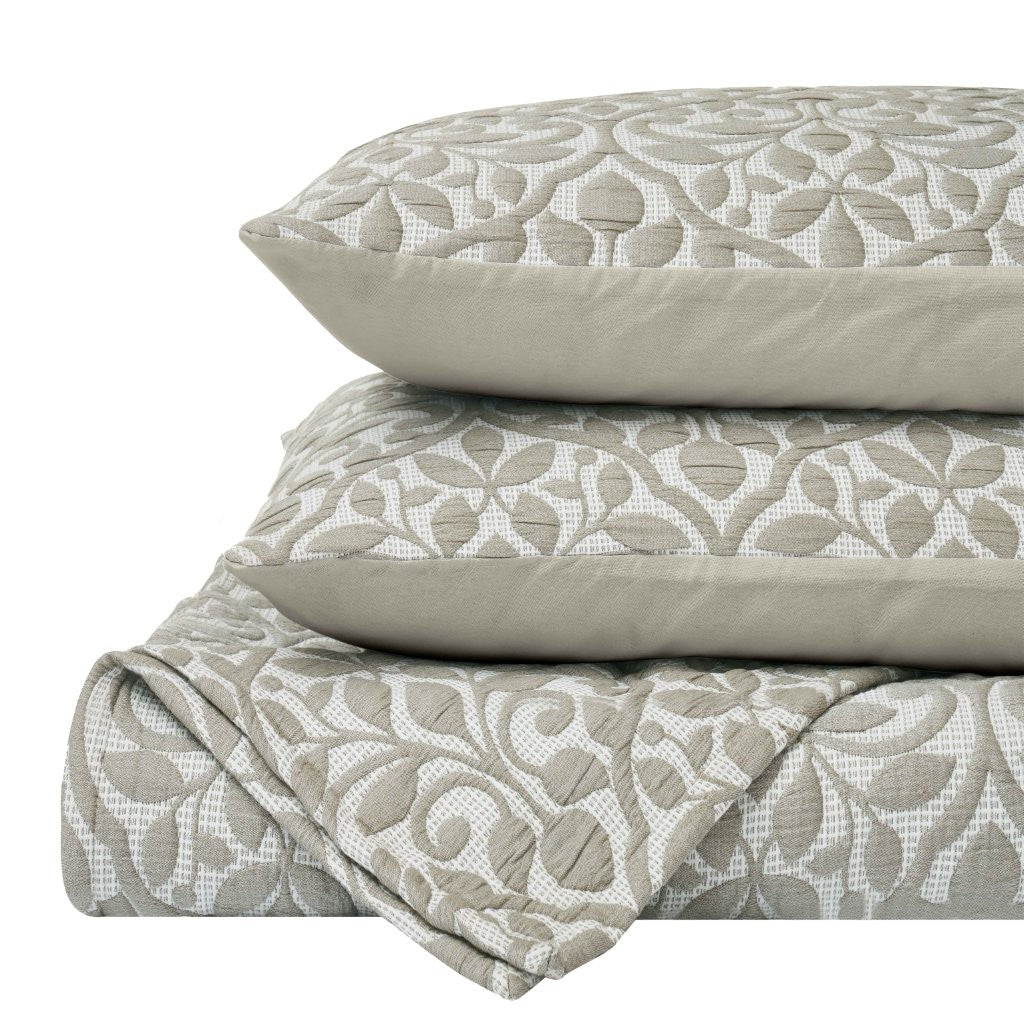 Vineyard Cotton Blend Medium Weight Matelasse Floral Scroll Coverlet - Image 2