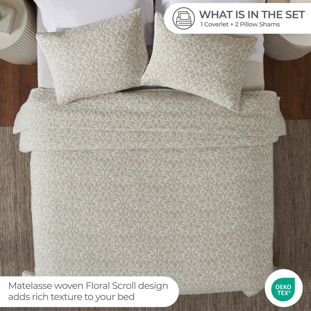 Vineyard Cotton Blend Medium Weight Matelasse Floral Scroll Coverlet - Image 20