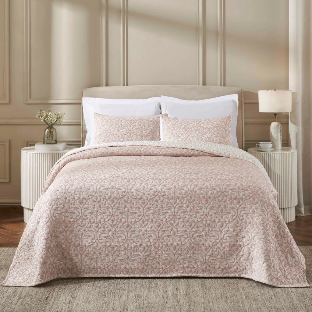 Vineyard Cotton Blend Medium Weight Matelasse Floral Scroll Coverlet - Image 21