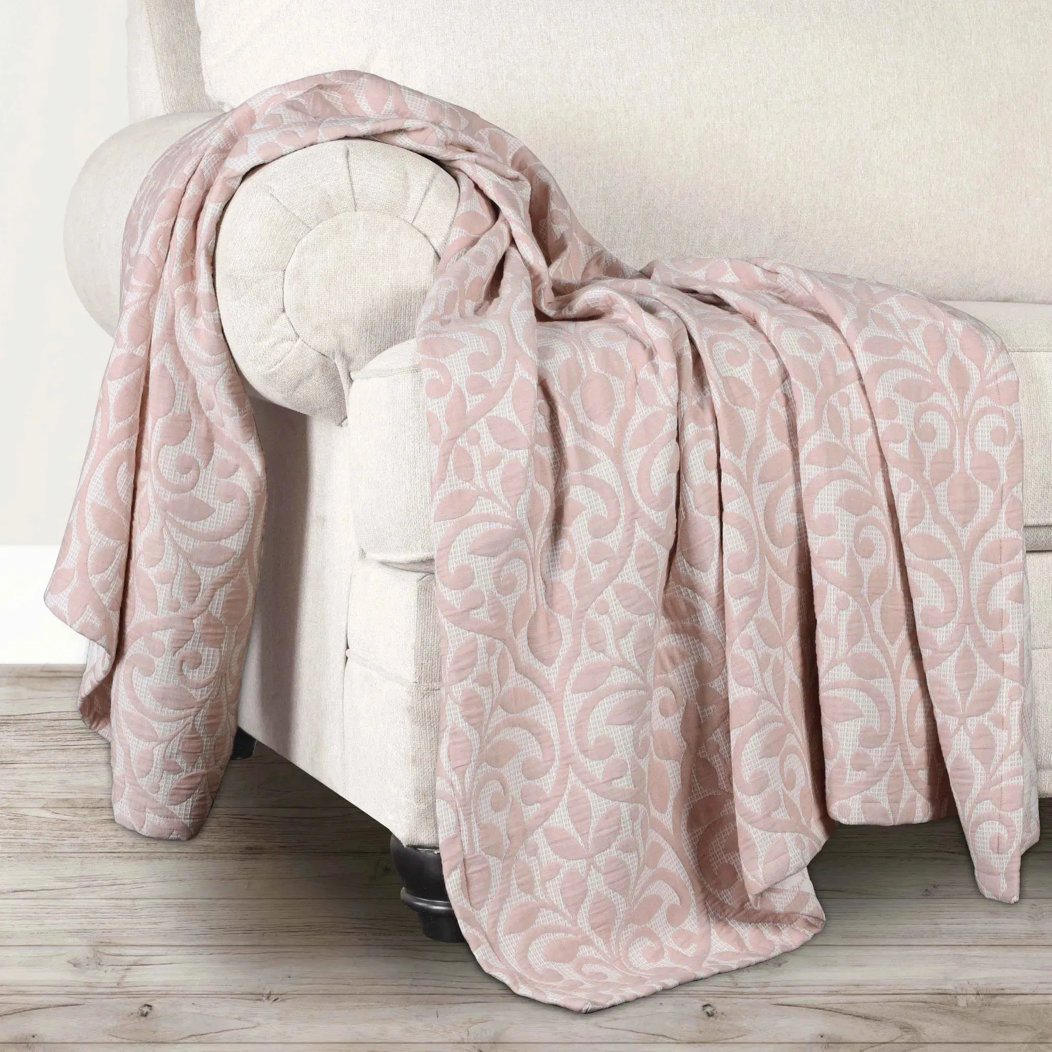 Vineyard Cotton Blend Medium Weight Matelasse Floral Scroll Coverlet - Image 23