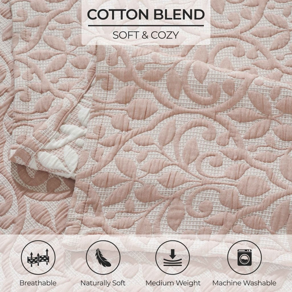 Vineyard Cotton Blend Medium Weight Matelasse Floral Scroll Coverlet - Image 27