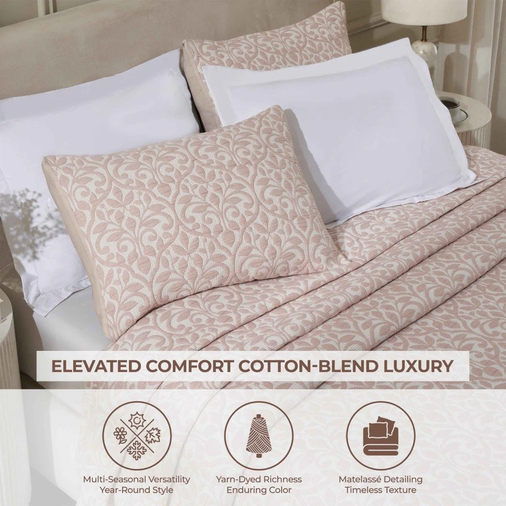 Vineyard Cotton Blend Medium Weight Matelasse Floral Scroll Coverlet - Image 28