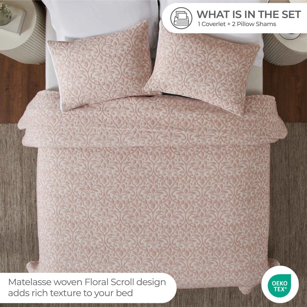 Vineyard Cotton Blend Medium Weight Matelasse Floral Scroll Coverlet - Image 29