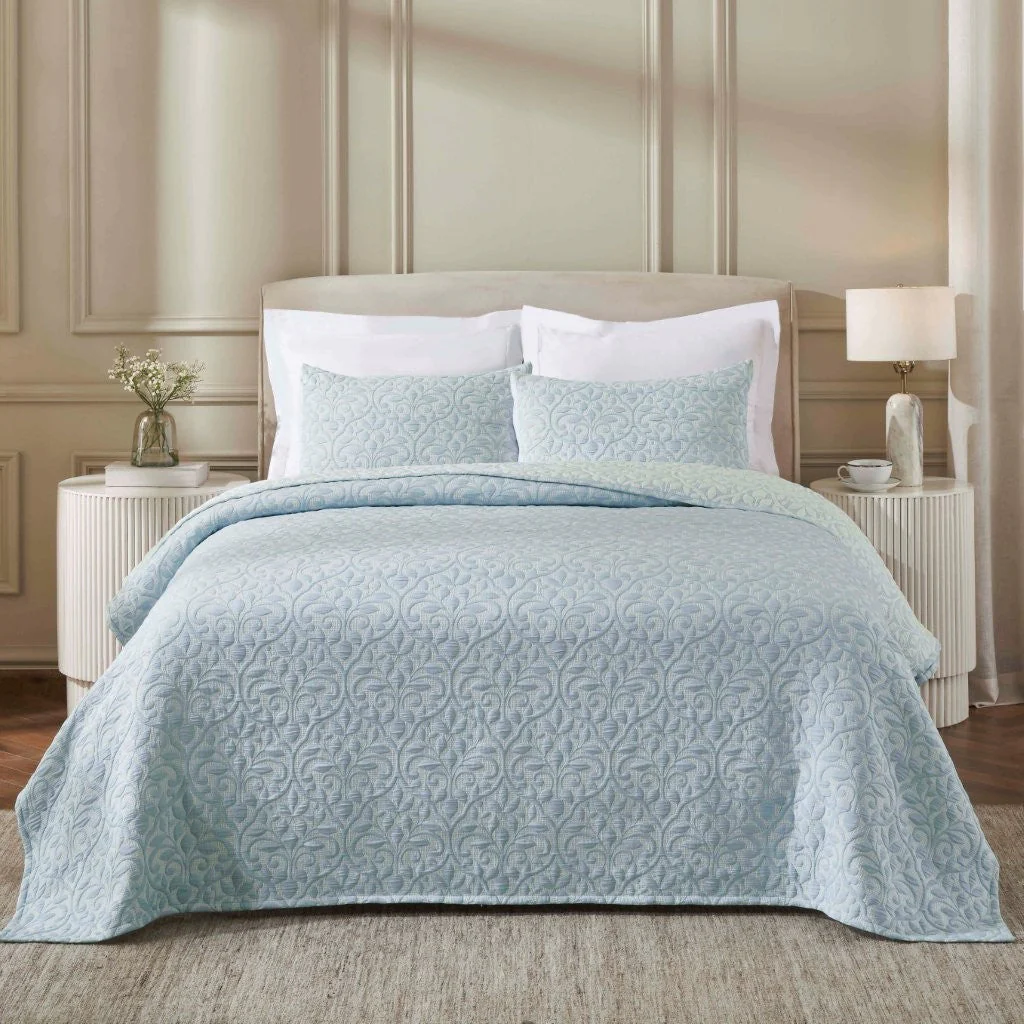 Vineyard Cotton Blend Medium Weight Matelasse Floral Scroll Coverlet - Image 30
