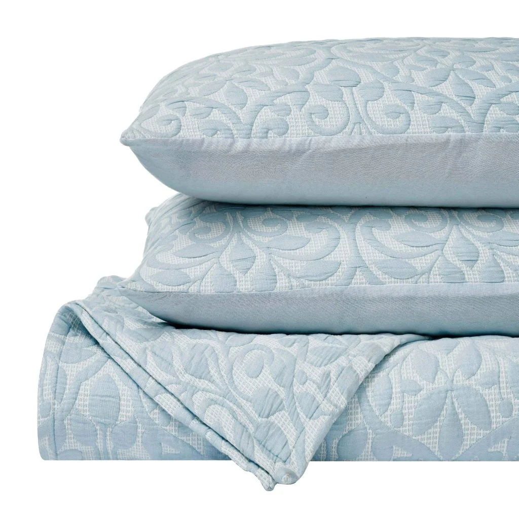 Vineyard Cotton Blend Medium Weight Matelasse Floral Scroll Coverlet - Image 31