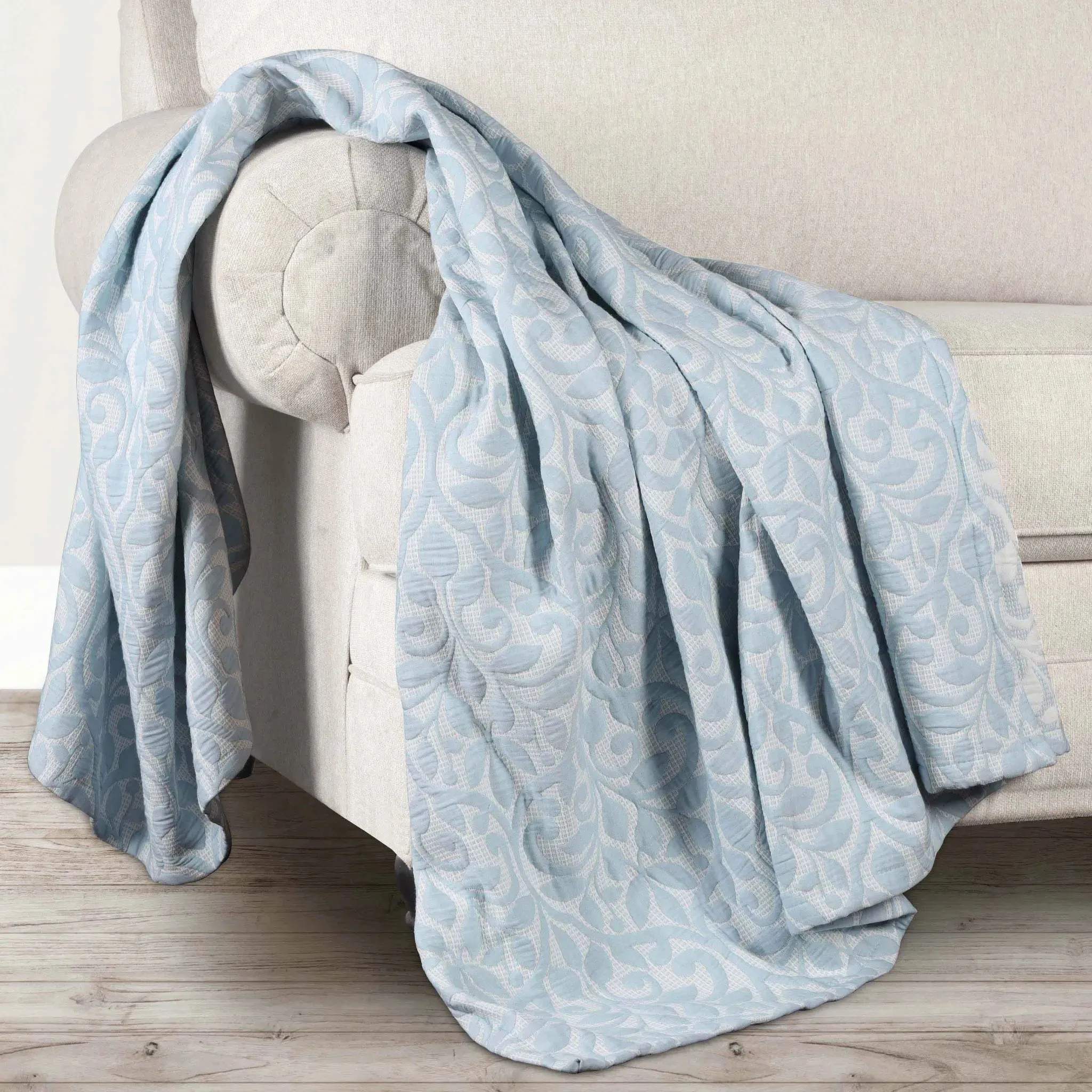 Vineyard Cotton Blend Medium Weight Matelasse Floral Scroll Coverlet - Image 32