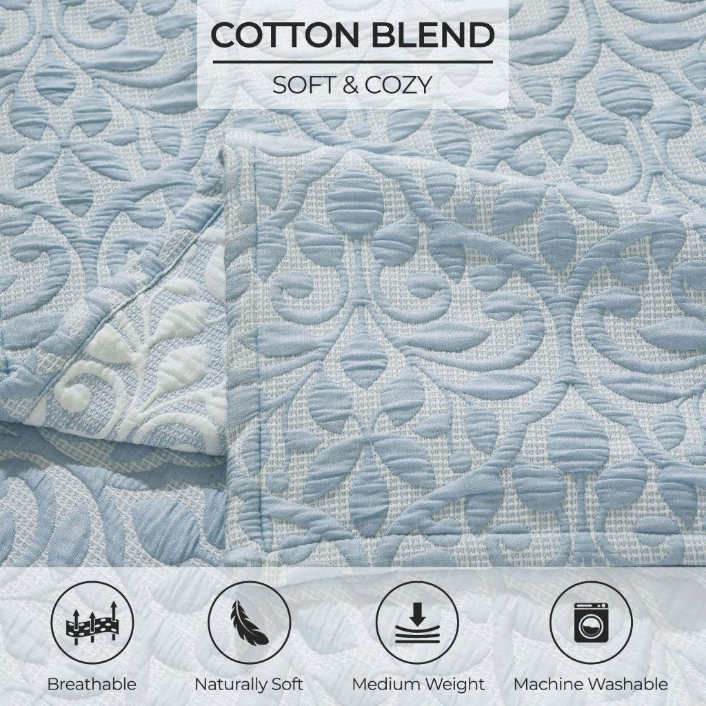 Vineyard Cotton Blend Medium Weight Matelasse Floral Scroll Coverlet - Image 37